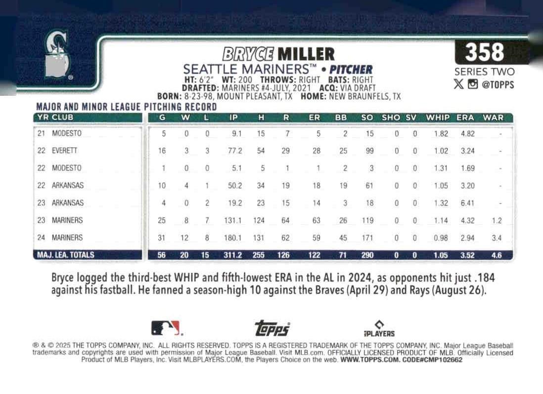 2025 Topps #358 Bryce Miller
