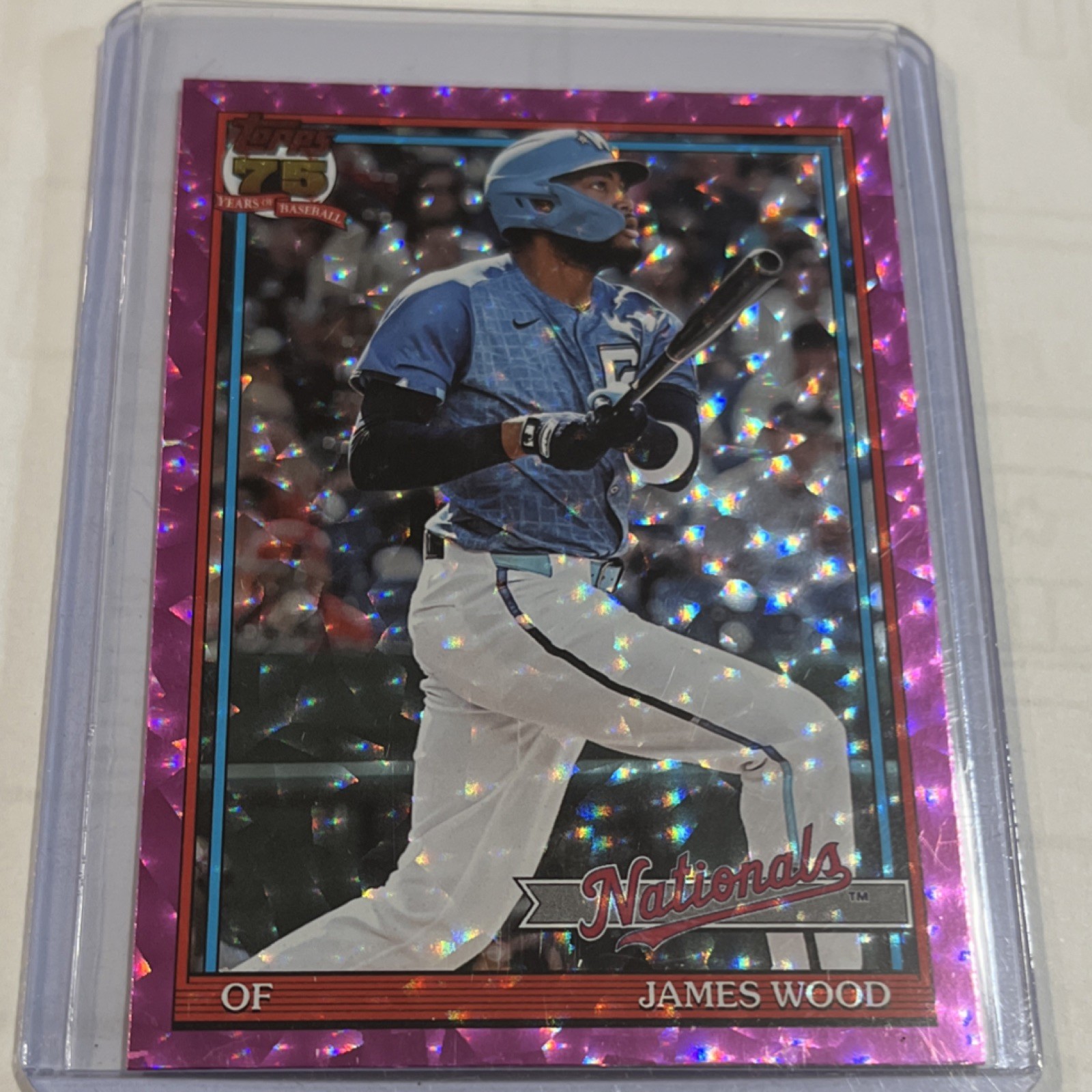 Topps 2026 Series 1 James Wood Nationals Pink Crackle Foilboard 75th #T91-16