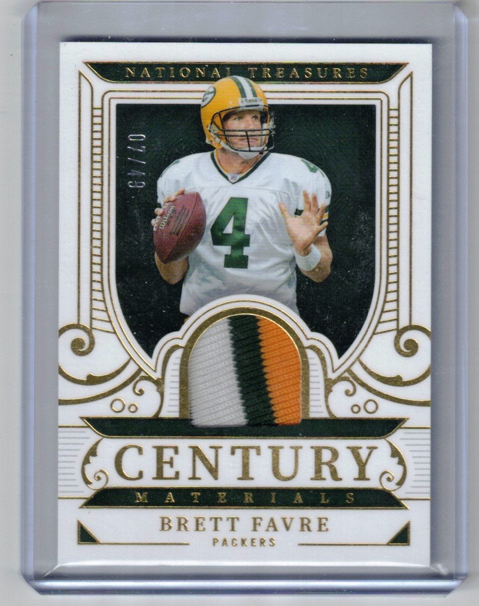 2025 Panini National Treasures – Century Materials Brett Favre #CM-BFE /49 (MEM)