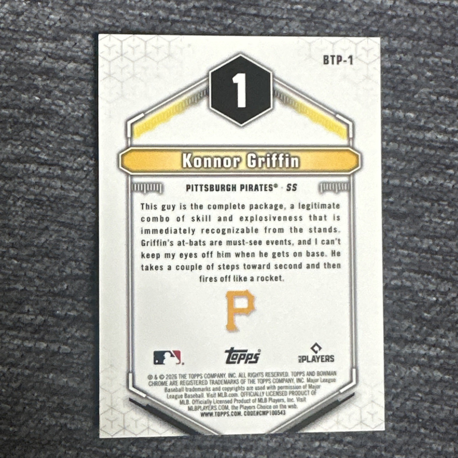 Topps 2025 Bowman Scouts Top 100 Chrome Konnor Griffin Pirates BTP-1