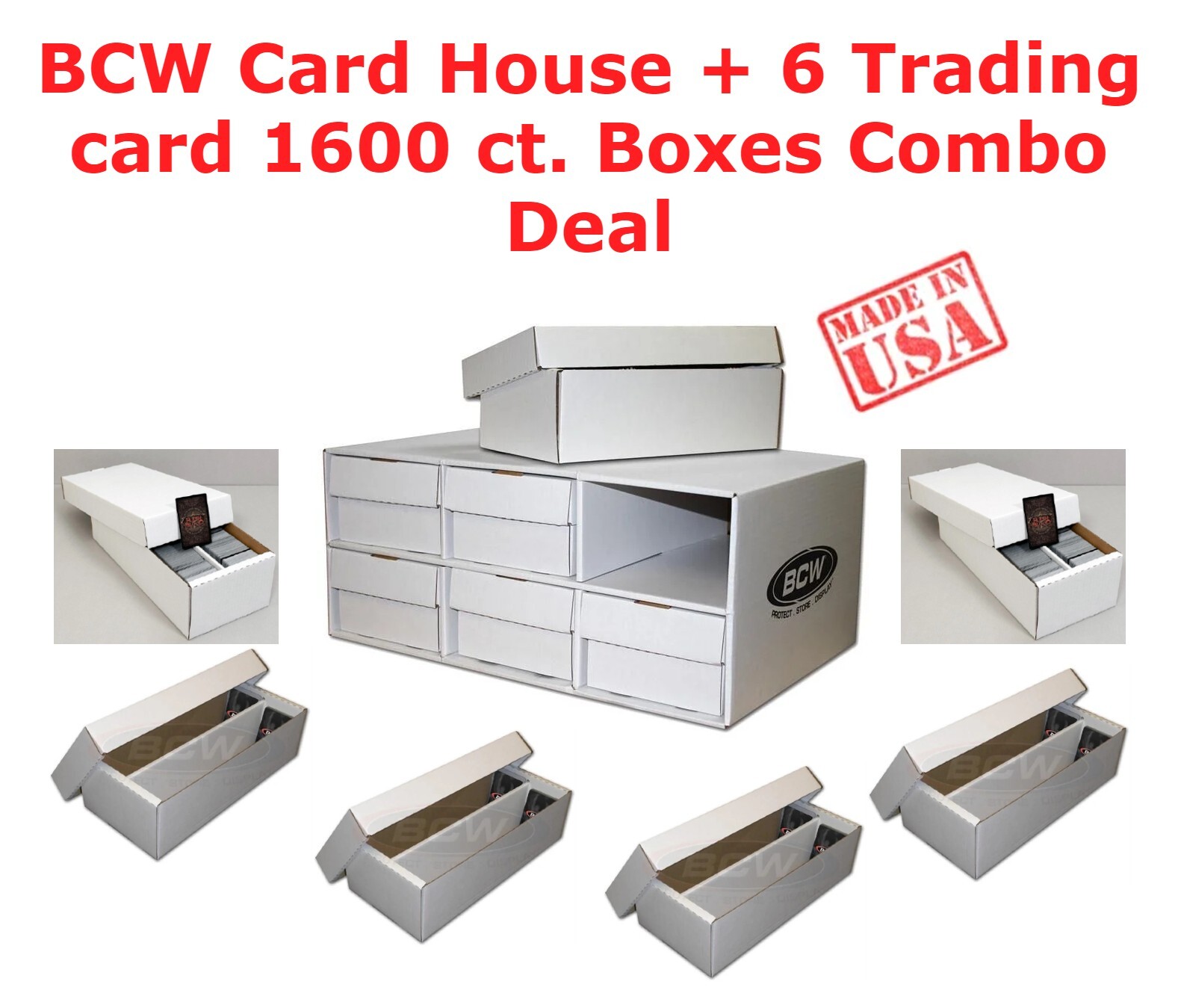 BCW Quality & Unique Trading Card House Storage & Six 1600 Count Boxes Set DEAL