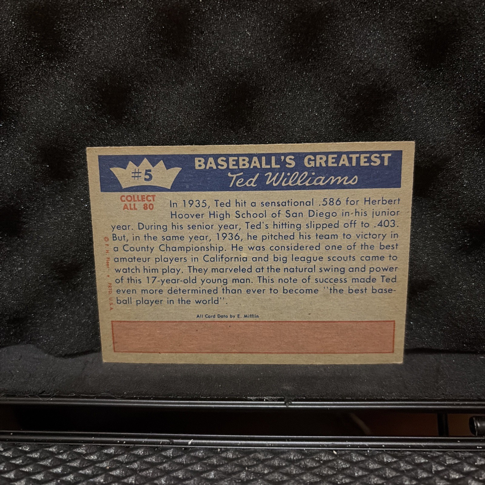 1959 Fleer Ted Williams #5 Ted’s Fame Spreads 1935 Boston Red Sox V/EX