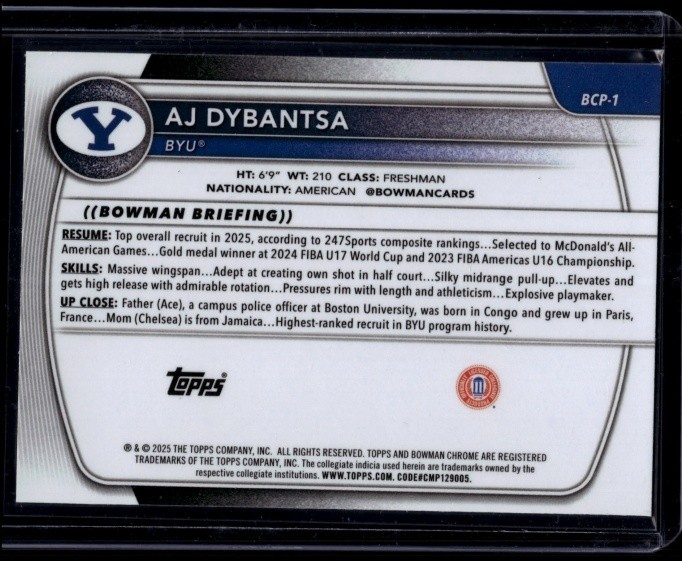 2025-26 Bowman Basketball AJ Dybantsa #BCP-1 Chrome Prospects Mojo Refractor
