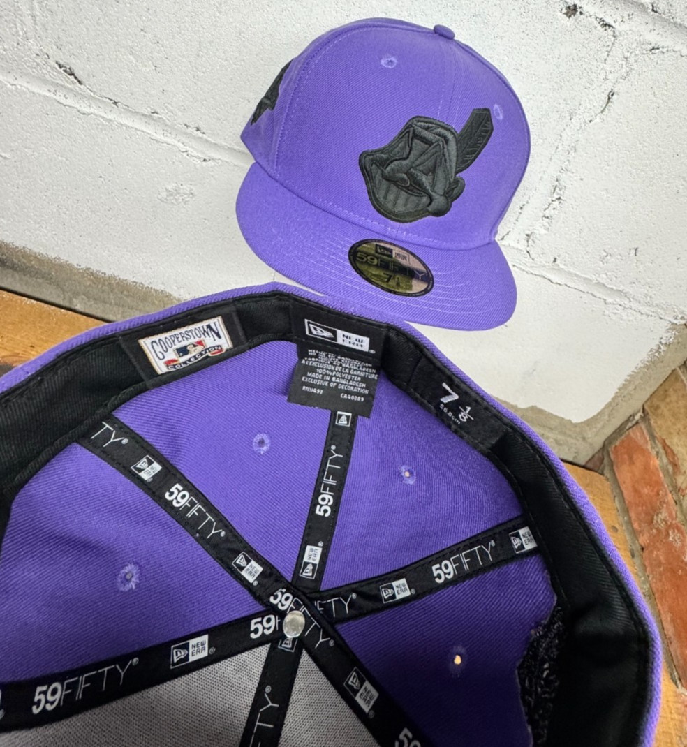 Cleveland Indians Wahoo New Era Fitted Club 59Fifty PURPLE WORLD SERIES PATCH