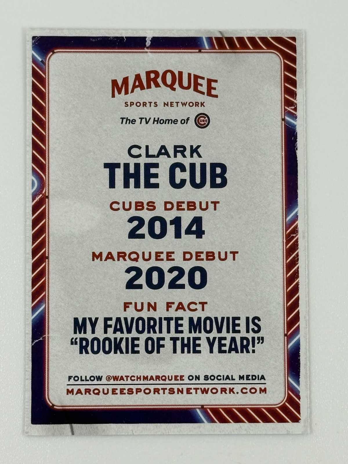 Clark The Cub 2023 Chicago Cubs Marquee Sports Baseball Card Rookie Mascot Rare