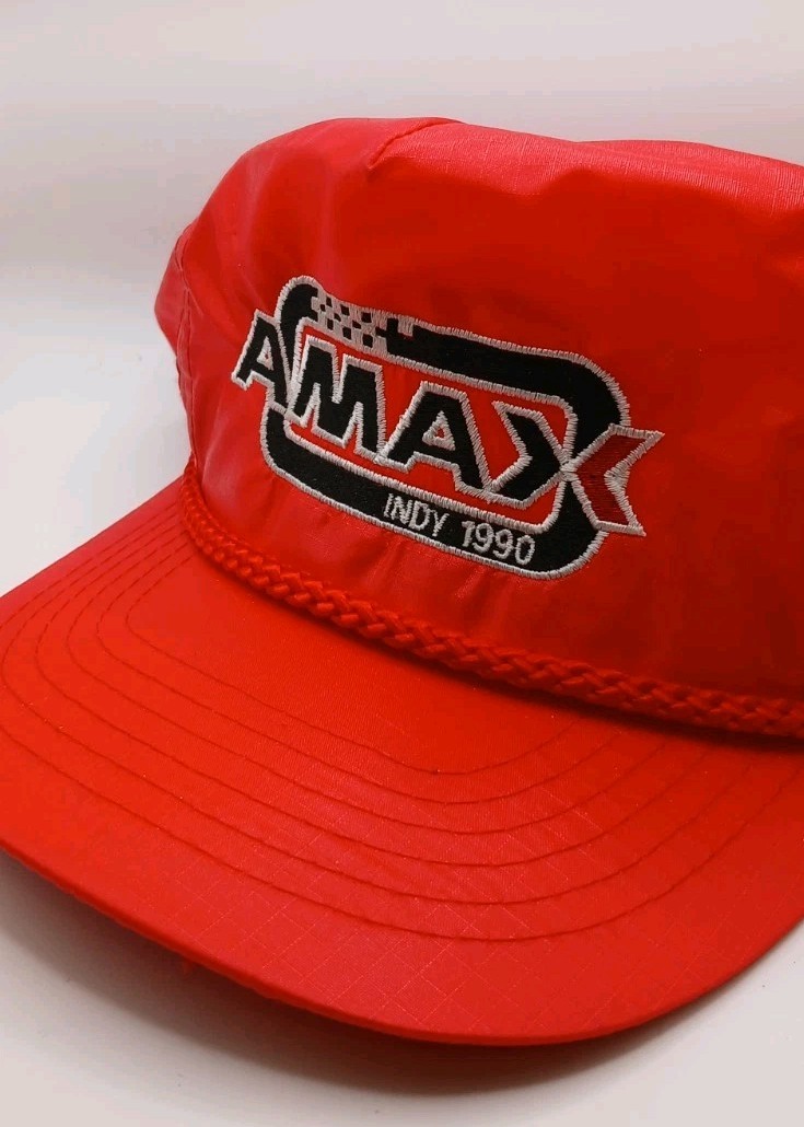 AMAX SnapBack Indy 1990 Hat Race Car Designer Award Headwear Adjustable Cap Red