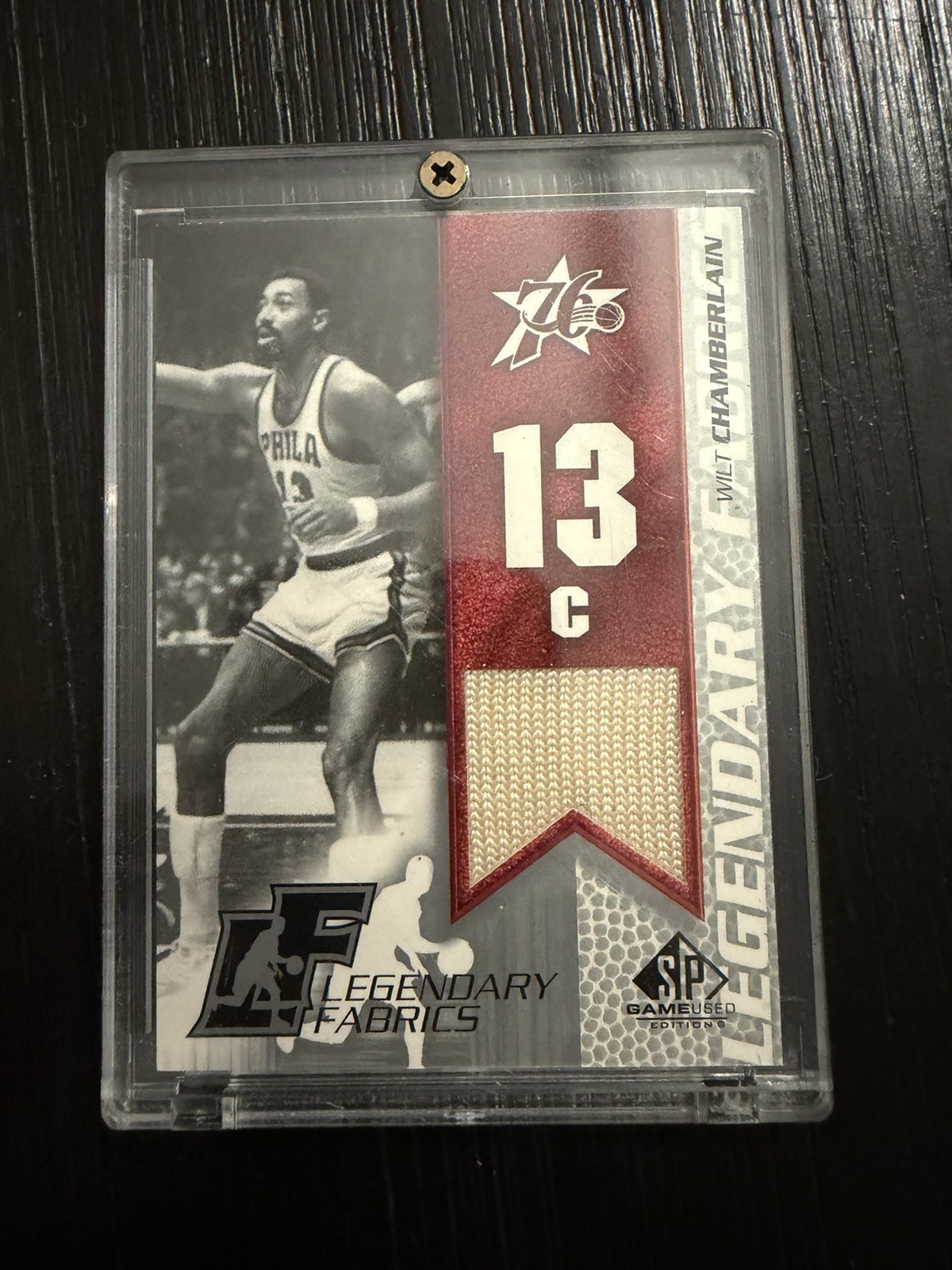 2003-04 SP GAME USED JERSEY PATCH WILT CHAMBERLAIN LEGENDARY FABRICS #WCL