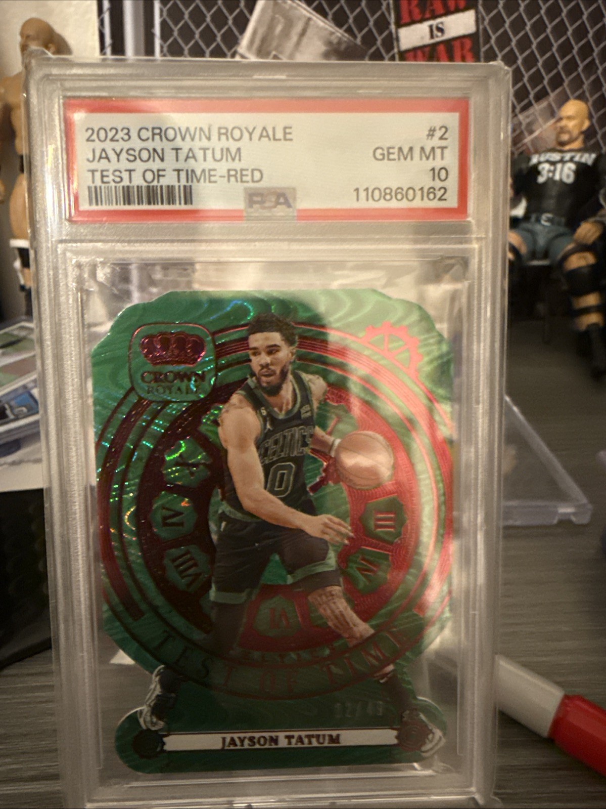 2023-24 Panini Crown Royale – Test of Time Jayson Tatum #2 Red /49 PSA 10 POP 1