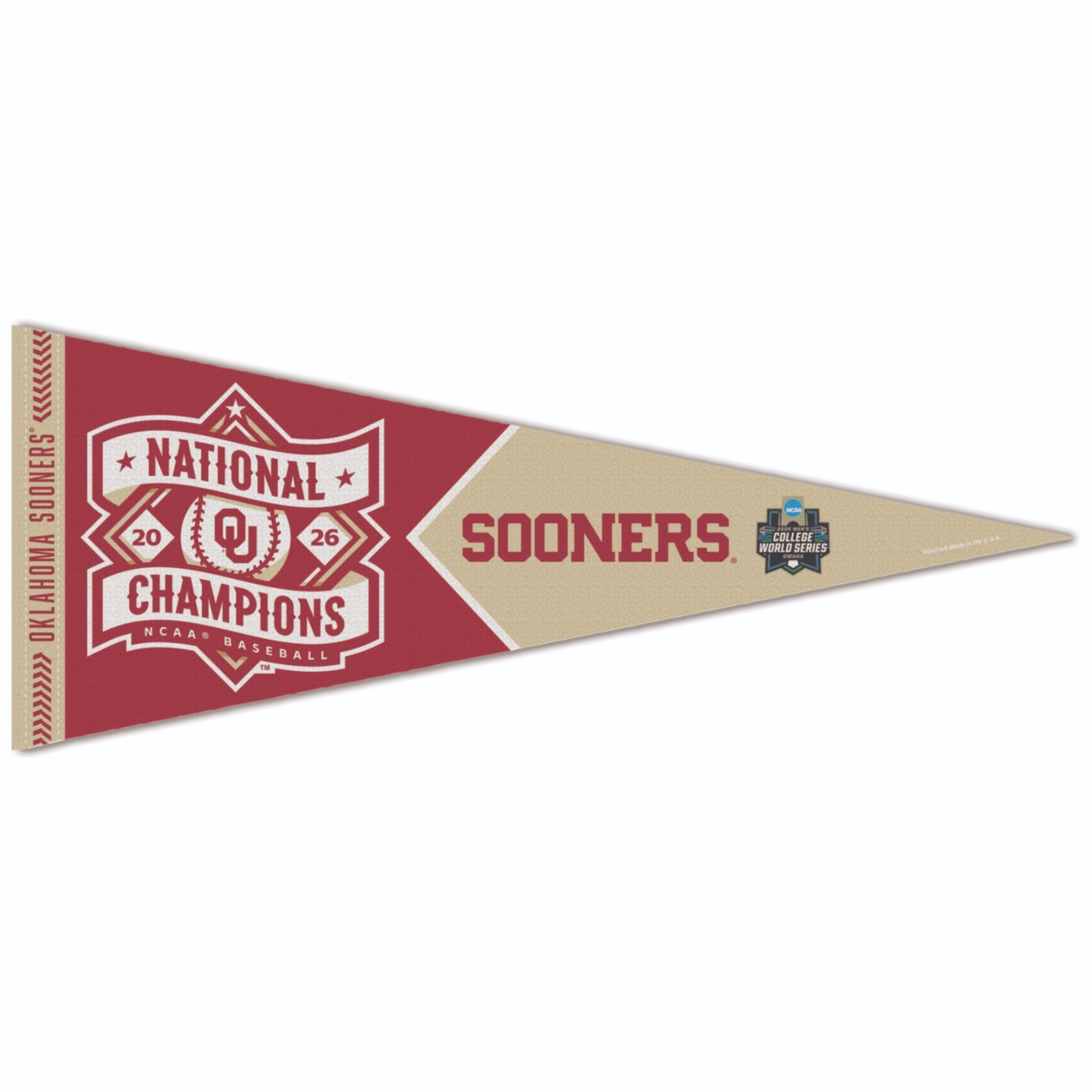 2026 NCAA College World Series National Champions Oklahoma Sooners Pennant