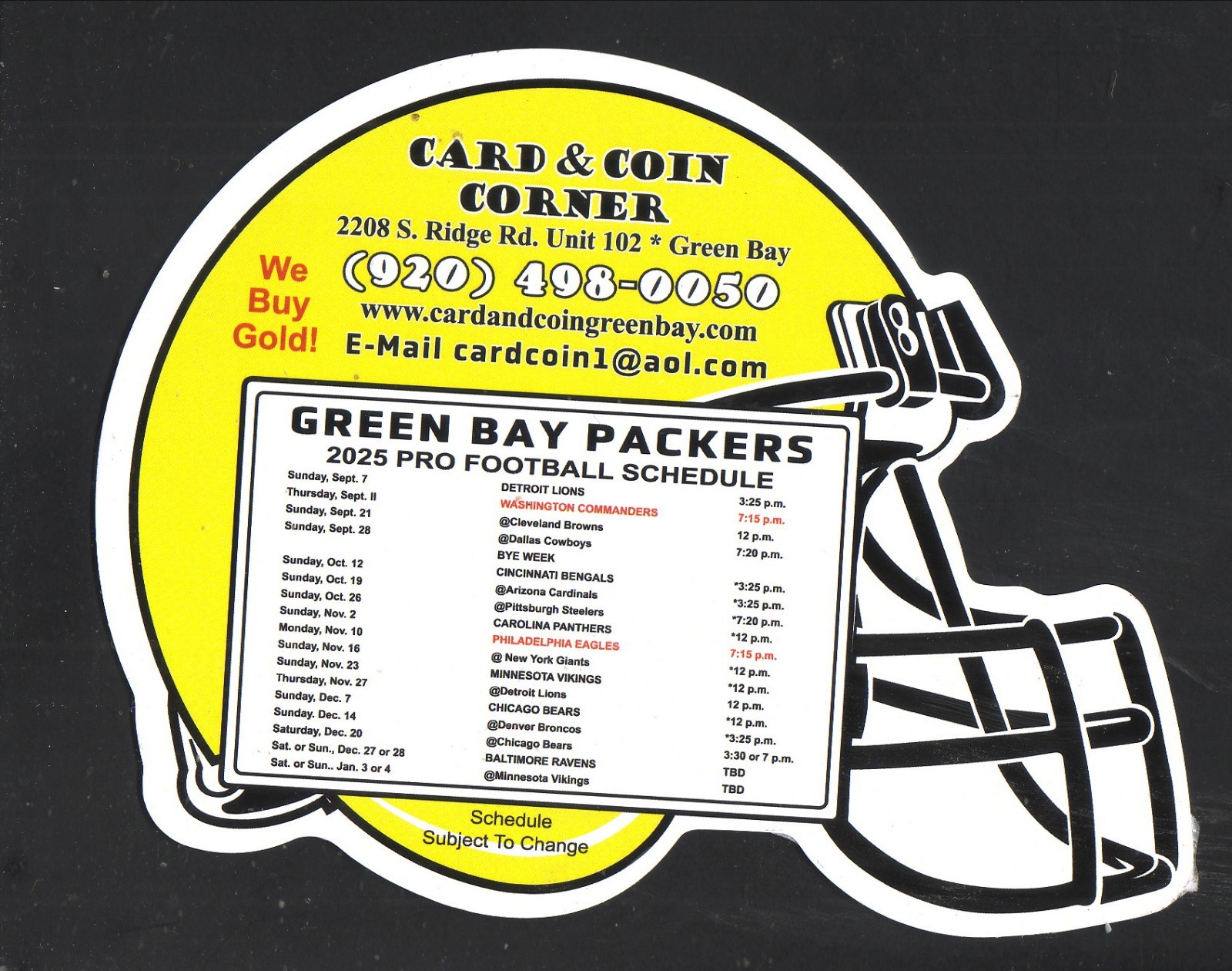 2025 Green Bay Packers Magnet Schedule Packer City Antiques