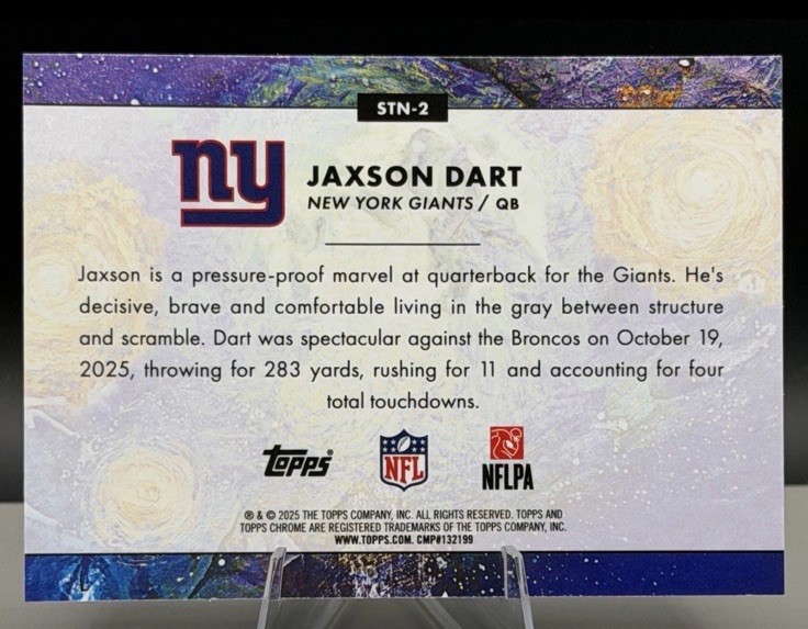 2025 Topps Chrome Cosmic Football Jaxson Dart Stars In The Night RC Giants STN-2