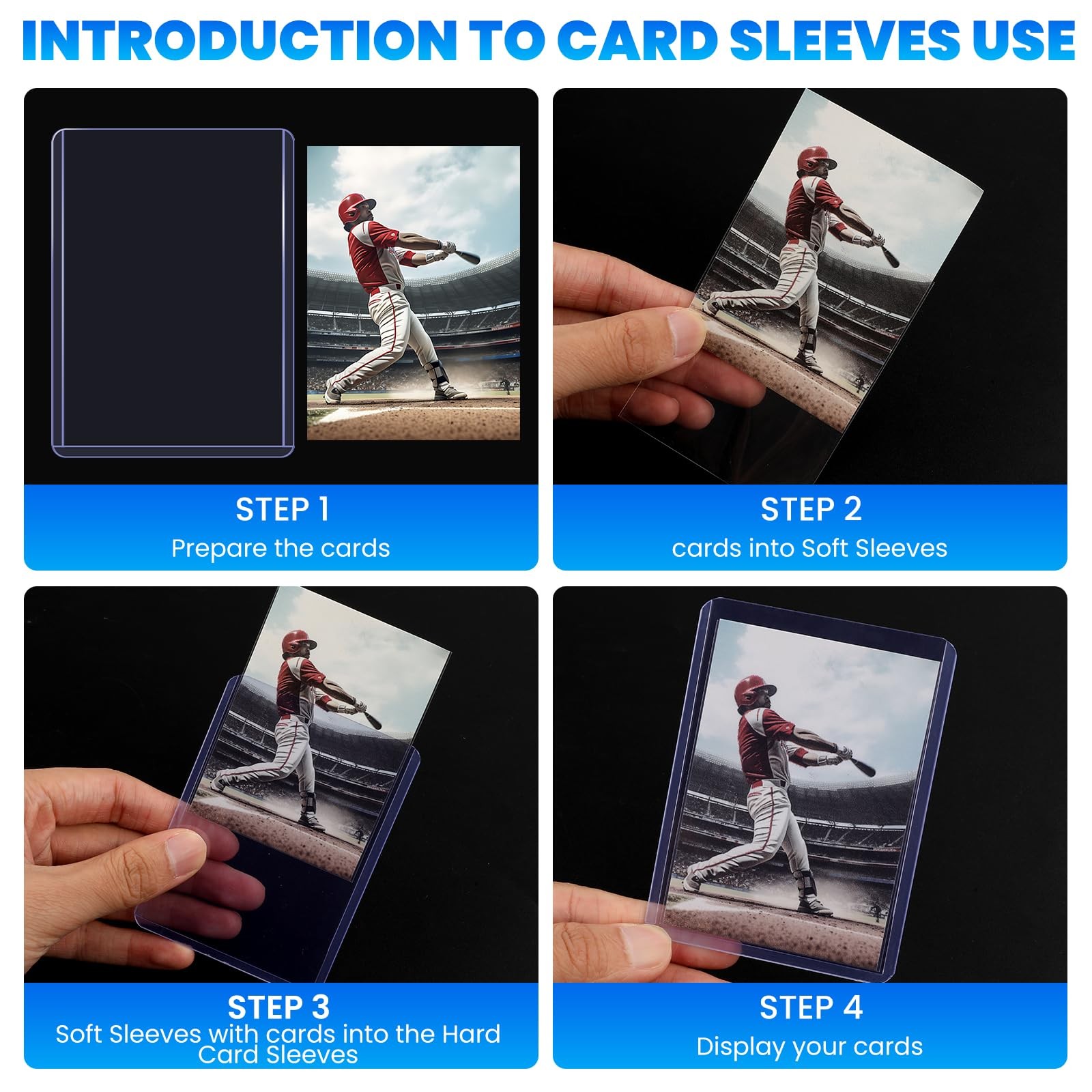 200 Card Sleeves Top Loaders for Cards, 3 x 4 Hard Plastic Toploaders, Baseba…