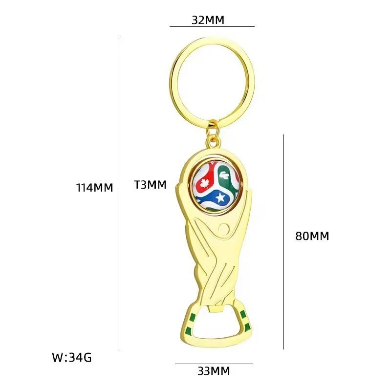 2PCS 2026 World Cup FIFA Souvenir 3D Keychain Trophy Bottle Opener Soccer Fan