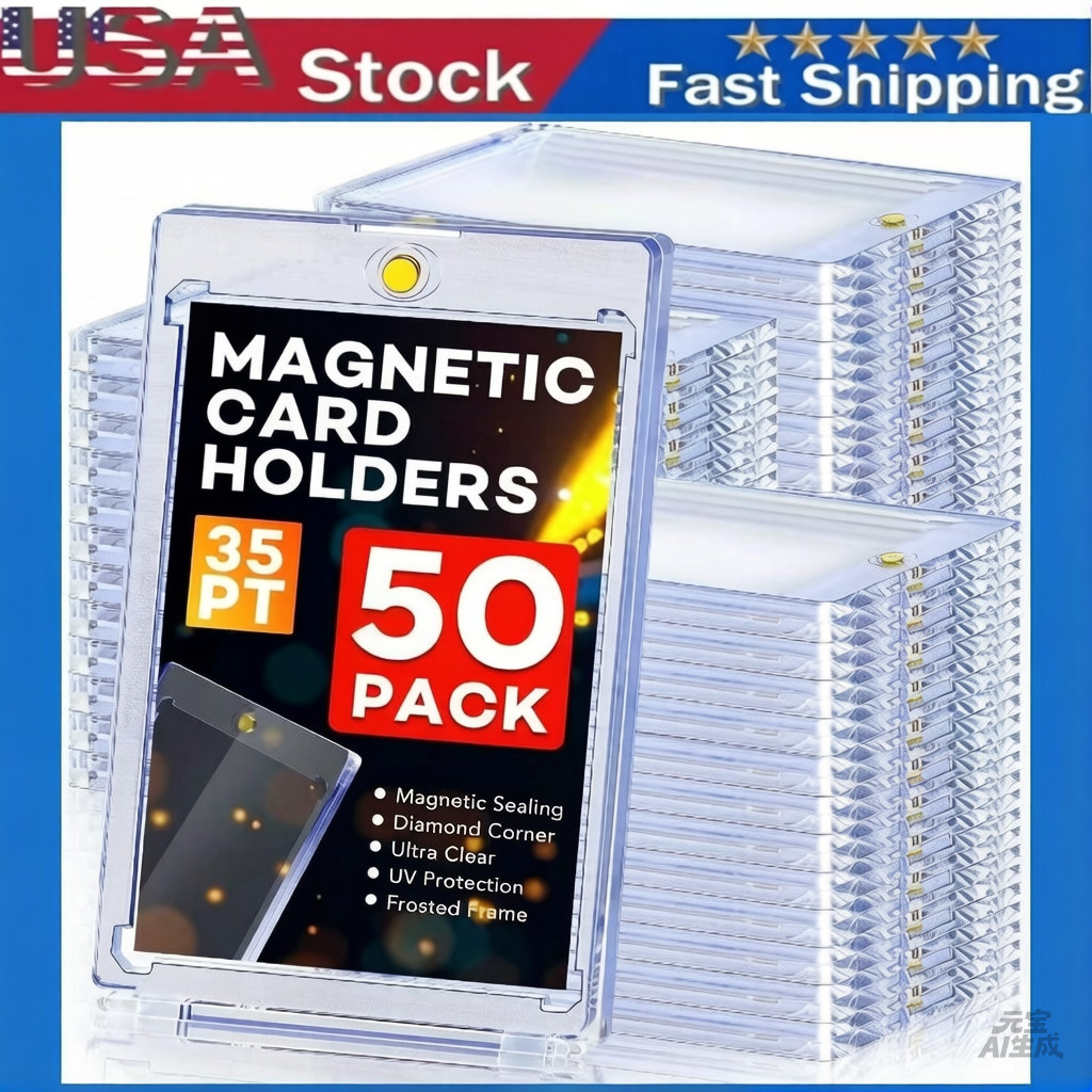 50 Pack Magnetic Trading Sports Card Holders 35pt One-Touch Hard UV Protection
