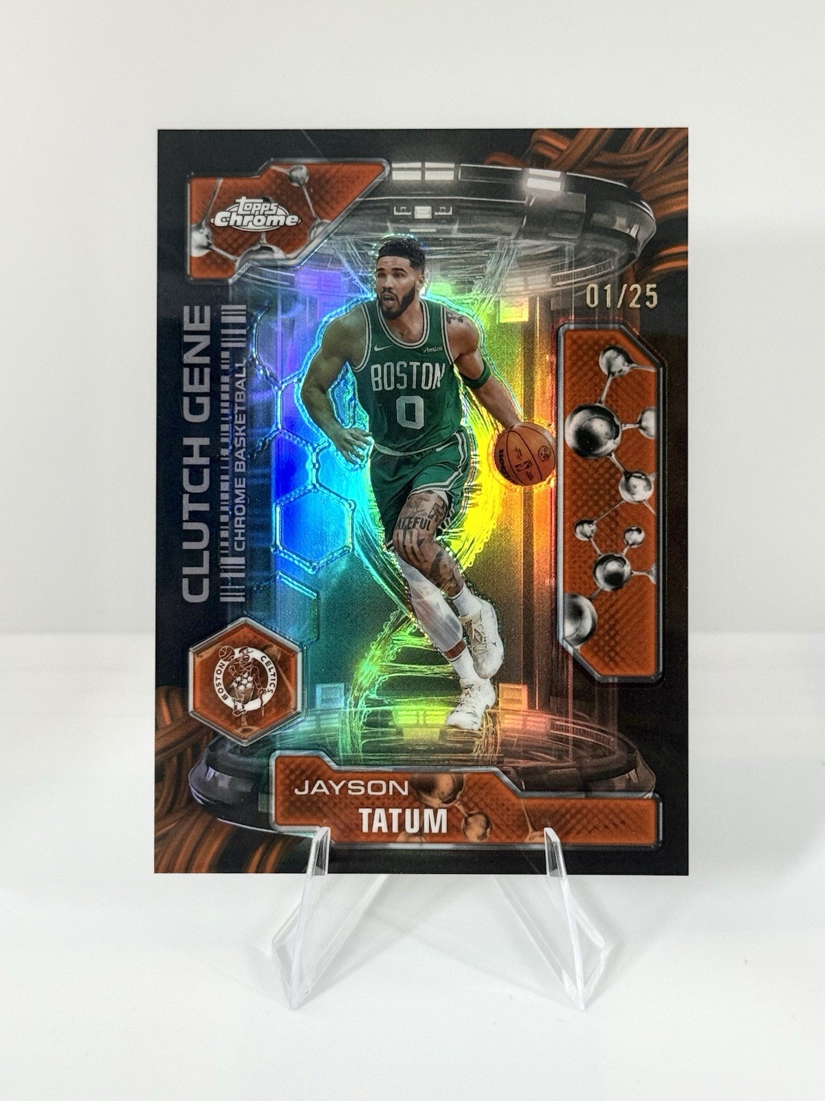2025-26 Topps Chrome Jayson Tatum Clutch Gene Orange Refractor #1/25 BOOK END
