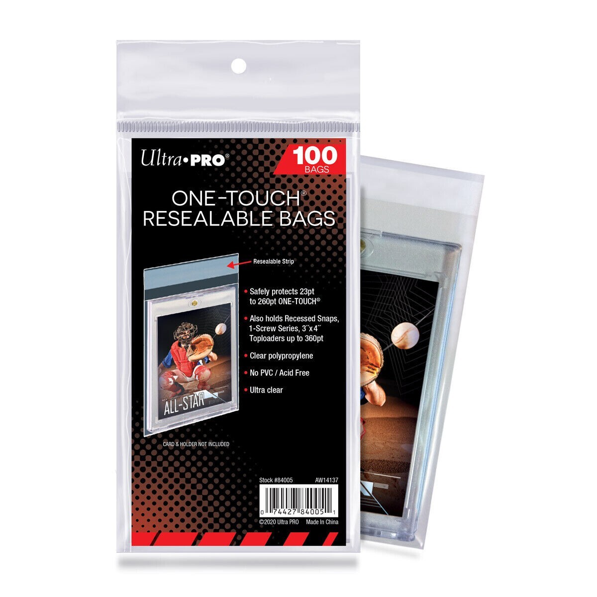 5 x 100 Ultra Pro ONE TOUCH RESEALABLE BAGS fit magnetic/toploader card sleeve