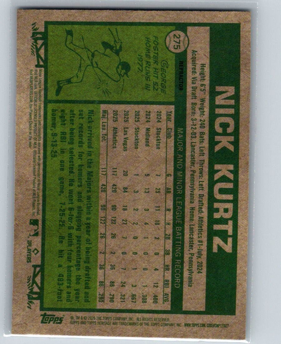 2026 Topps Heritage Baseball Nick Kurtz Gold Cup Chrome Refractor #275 Athletics