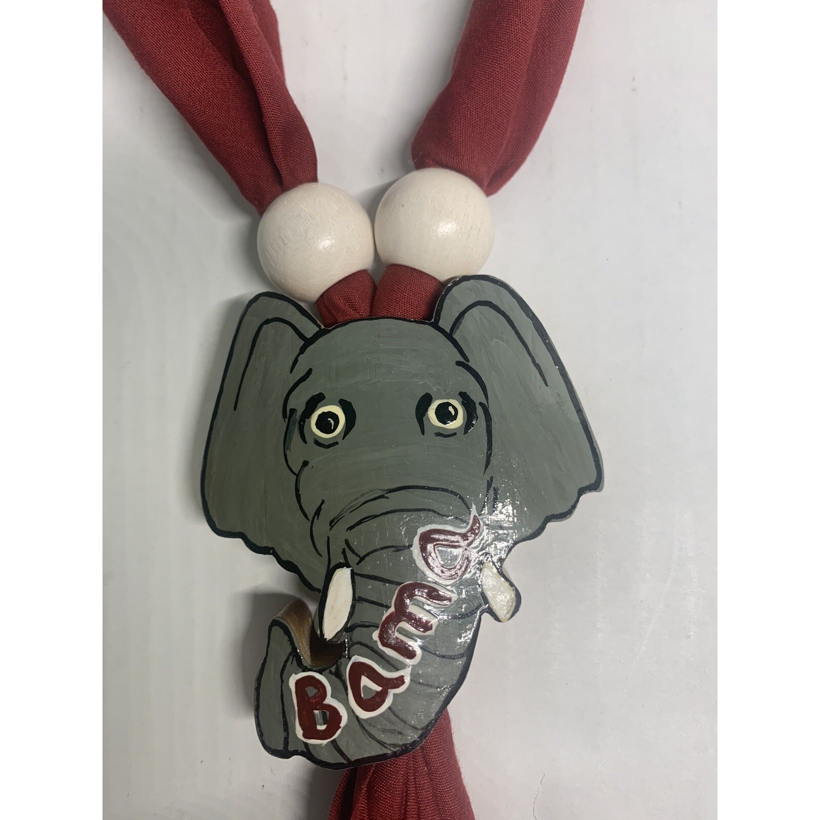 Alabama Neck Scarf With Adjustable Hand Painted Bama Elephant Slide Artisan