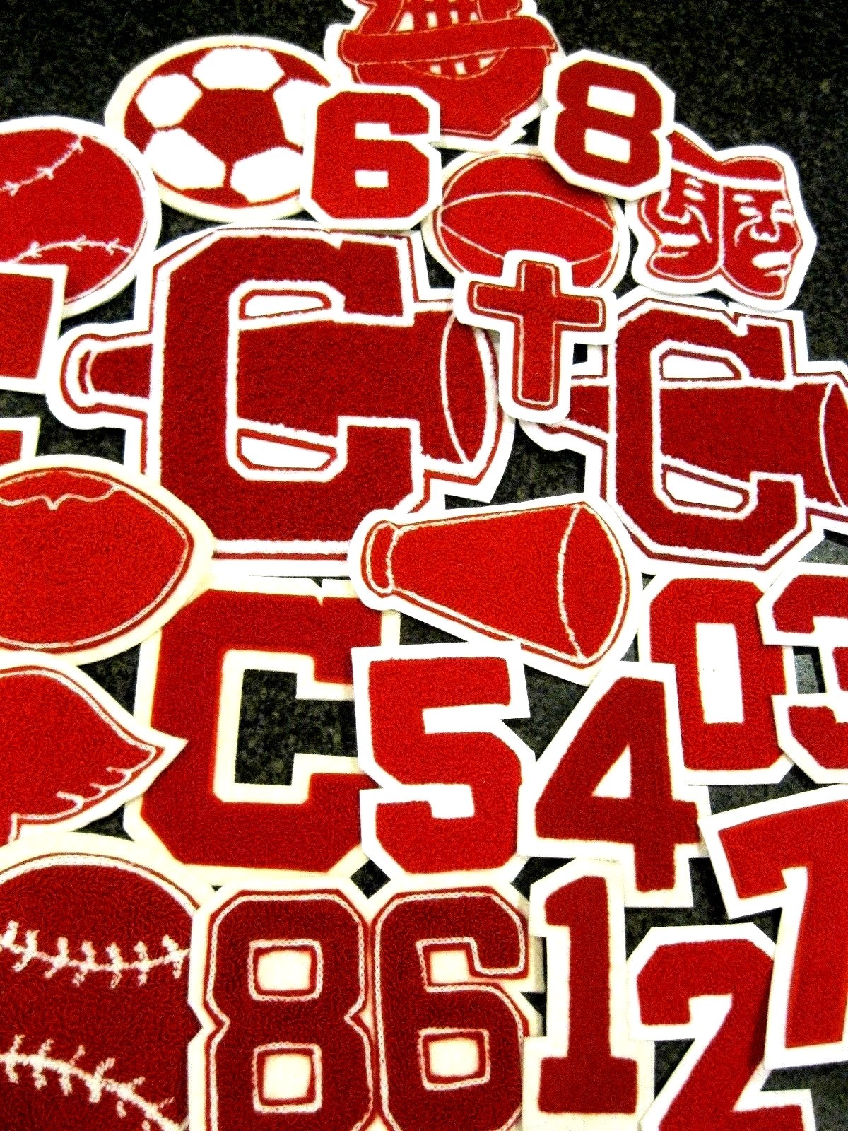 Red Chenille w/ White Felt Letterman Jacket Patches Crafts Decoration