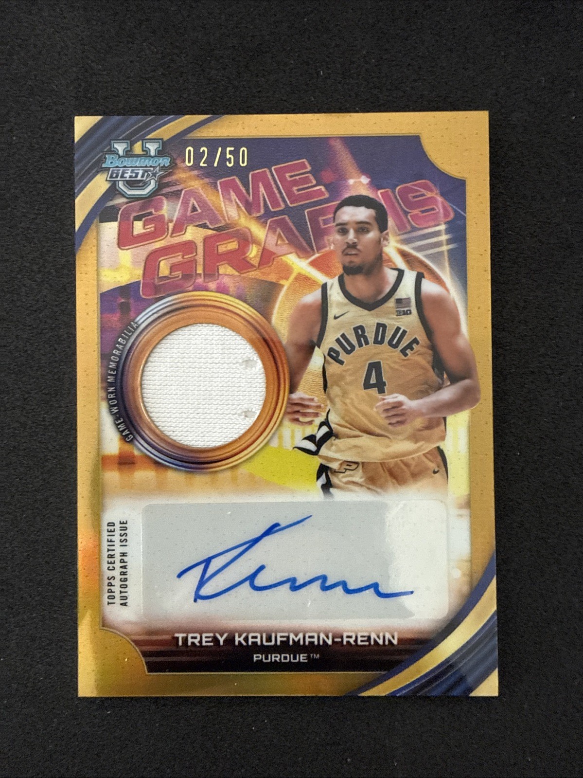 2025-26 Bowman Chrome U Trey Kaufman-Renn game graphs auto/relic Purdue #/50