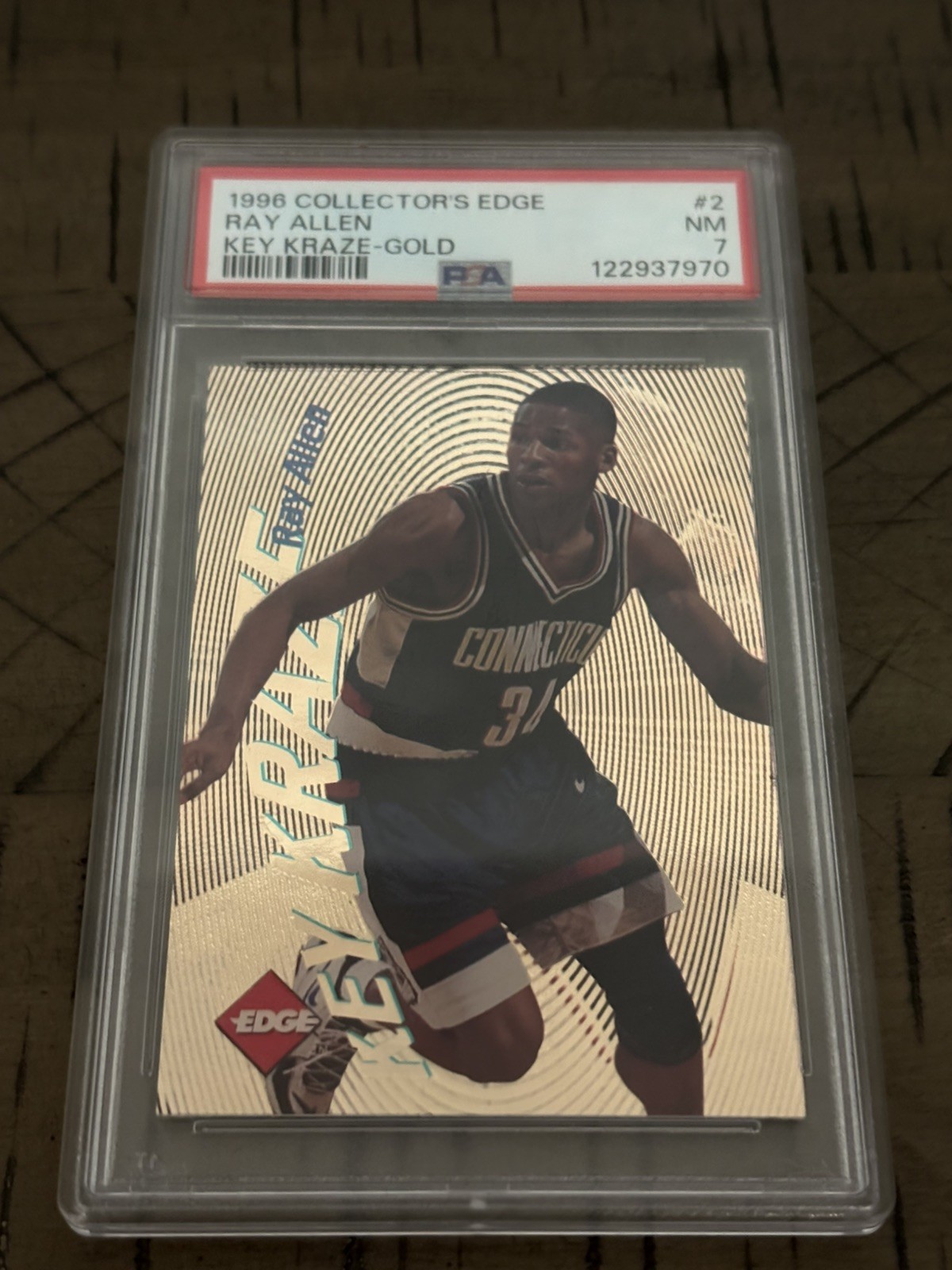 1996 Collector’s Edge Rookie Rage Key Kraze Gold /1000 Ray Allen #2 RC PSA 7