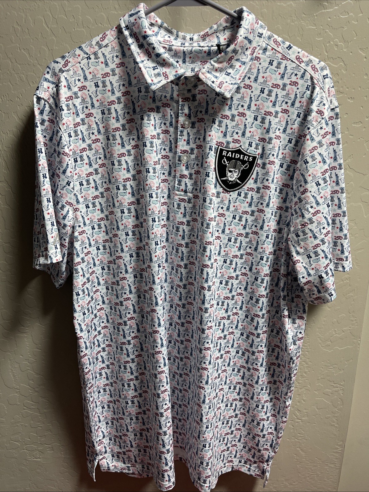 Las Vegas Raiders Mens Sz L Antigua 250 Year USA Freedom Polo New With Tags