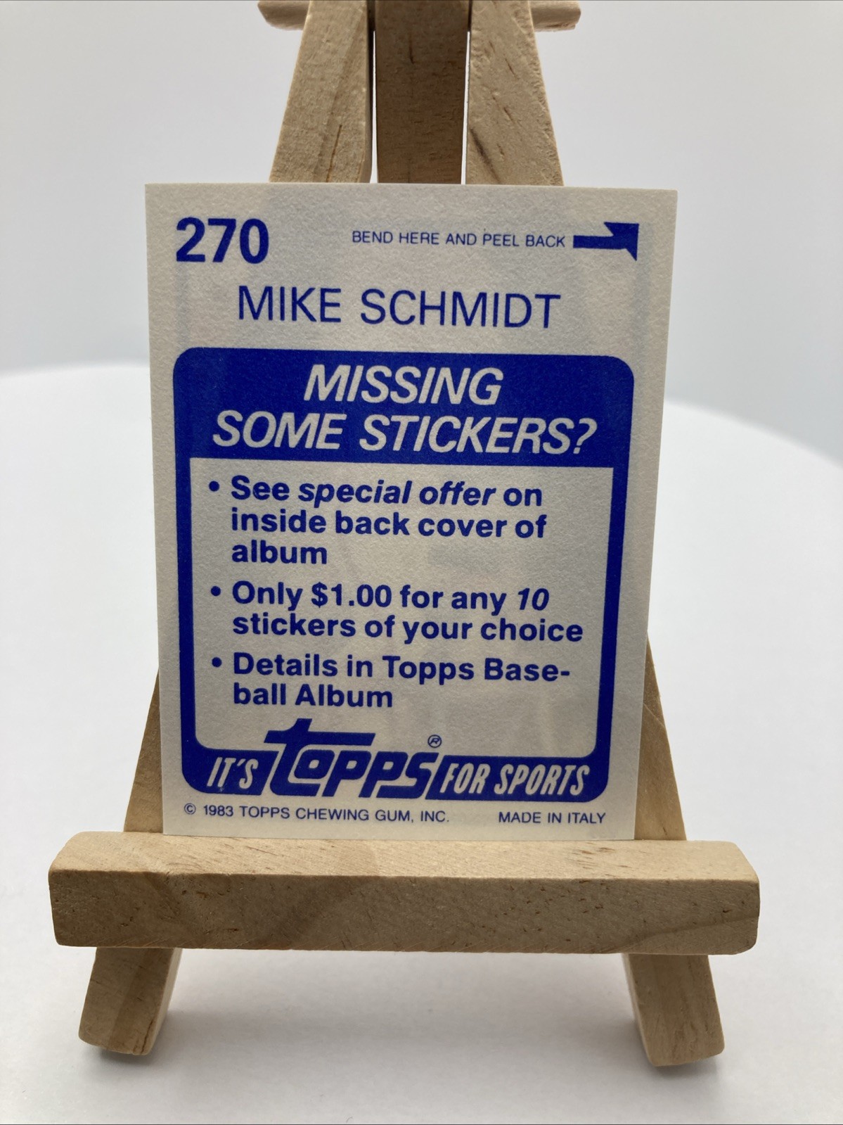 MIKE SCHMIDT 1983 TOPPS BASEBALL STICKER #270 PHILADELPHIA PHILLIES