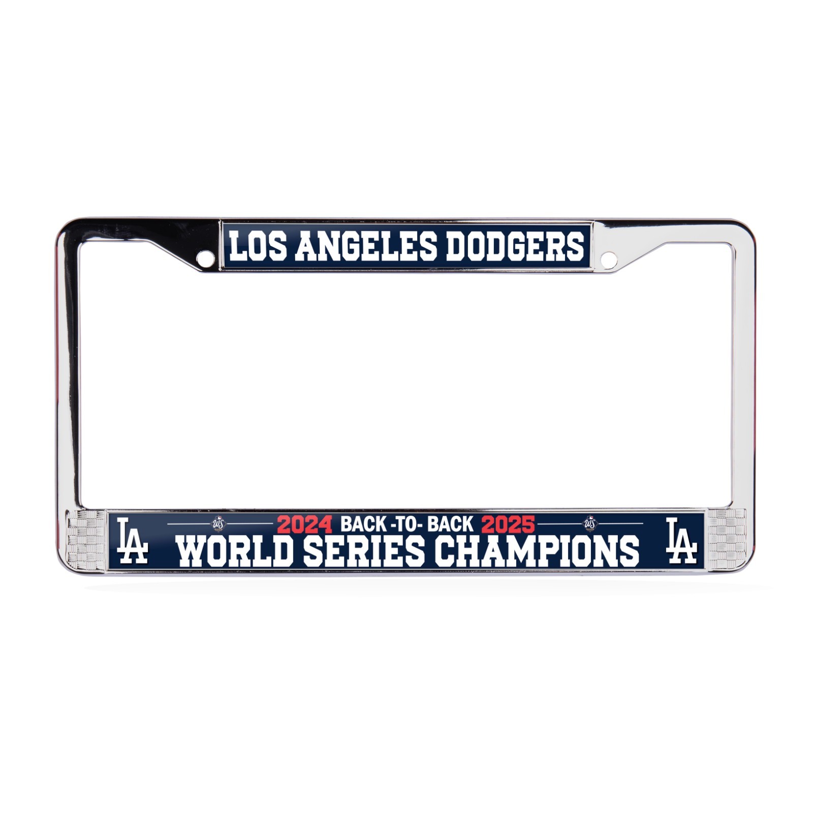 LA Dodgers Back to Back 24-25 WS Champs 3D 2-Hole Chrome License Plate Frame