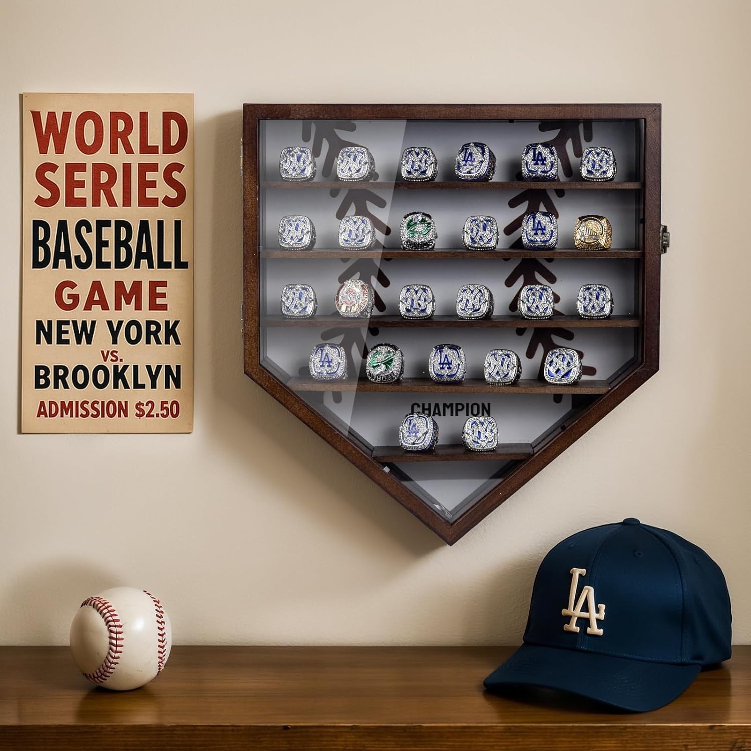 Championship Ring Display Case Display 25Pcs Rings,Baseball Ring Display Case wi
