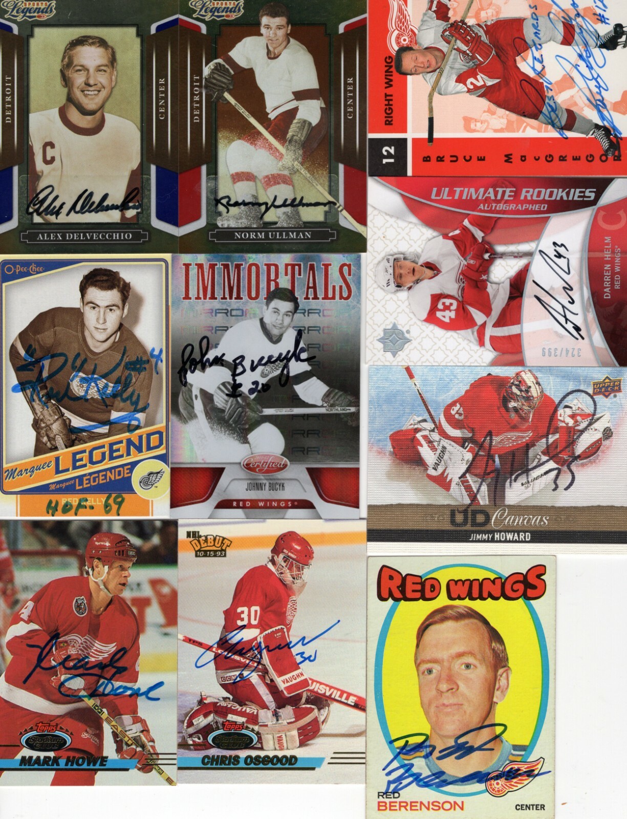 Autographed Detroit Red Wings HOF all Years some certified Avg EX+ 15% off 4