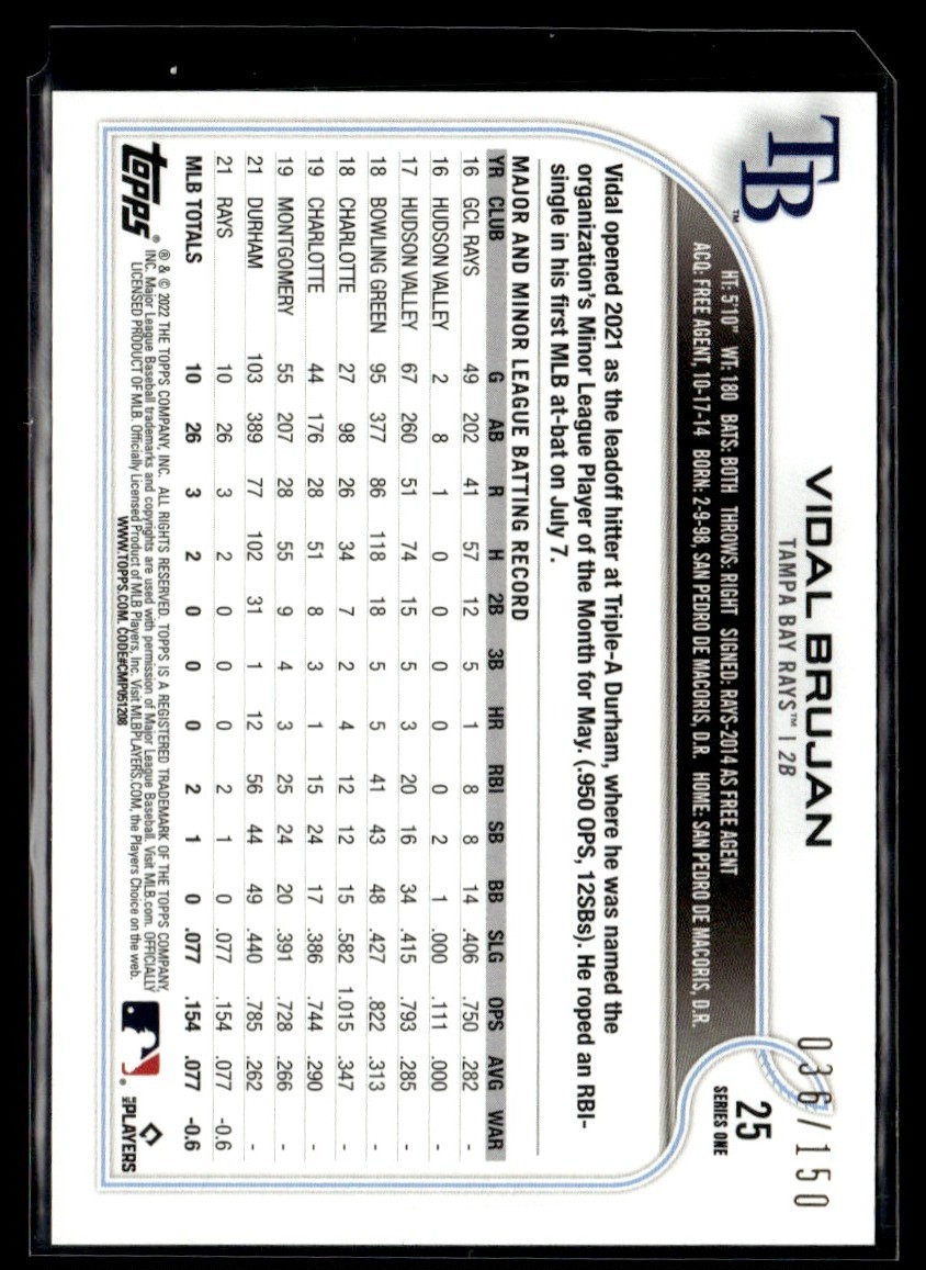 2021 Topps 1st Edition Green Foil Vidal Brujan Rookie /150 Rays #25