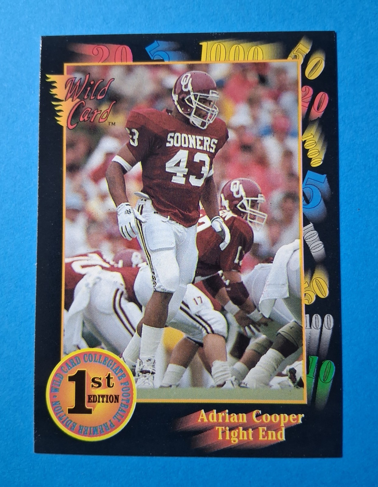 1991 Wild Card Draft Adrian Cooper 1st Edition RC #53 Oklahoma/Steelers