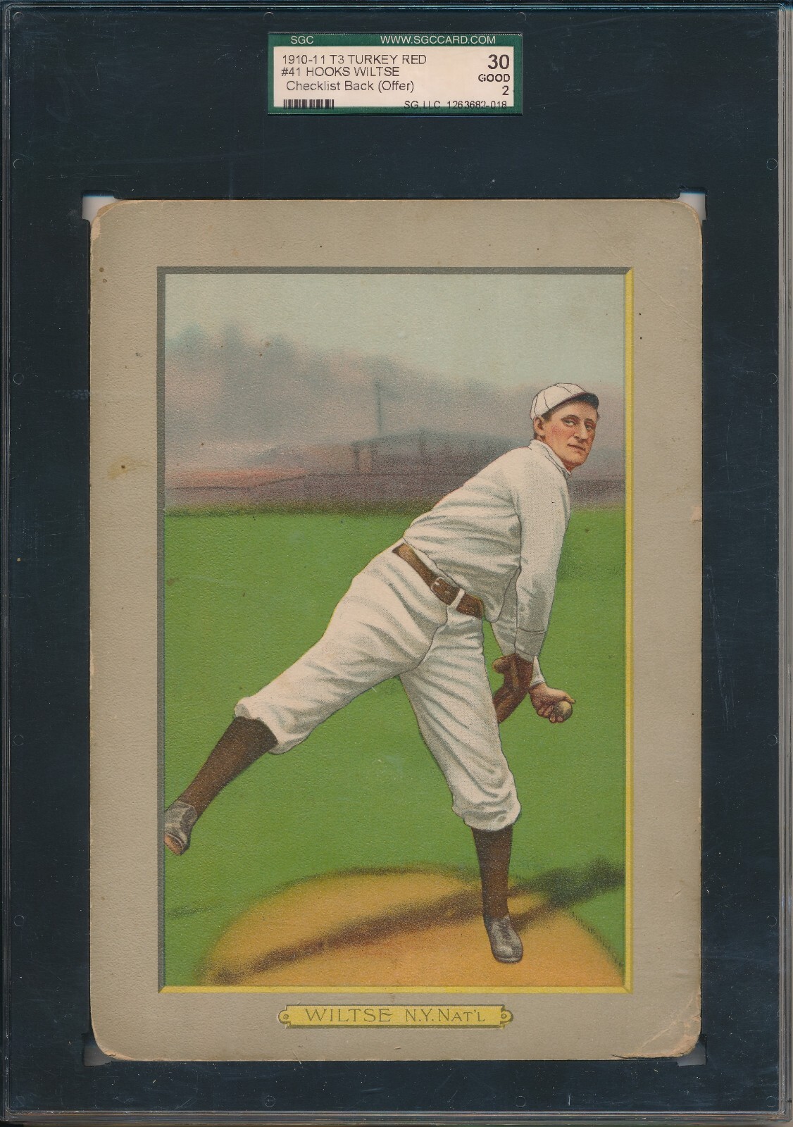 1911 T3 TURKEY RED #41 HOOKS WILTSE, CHECKLIST BACK – SGC 30 GD 2 (SVSC)