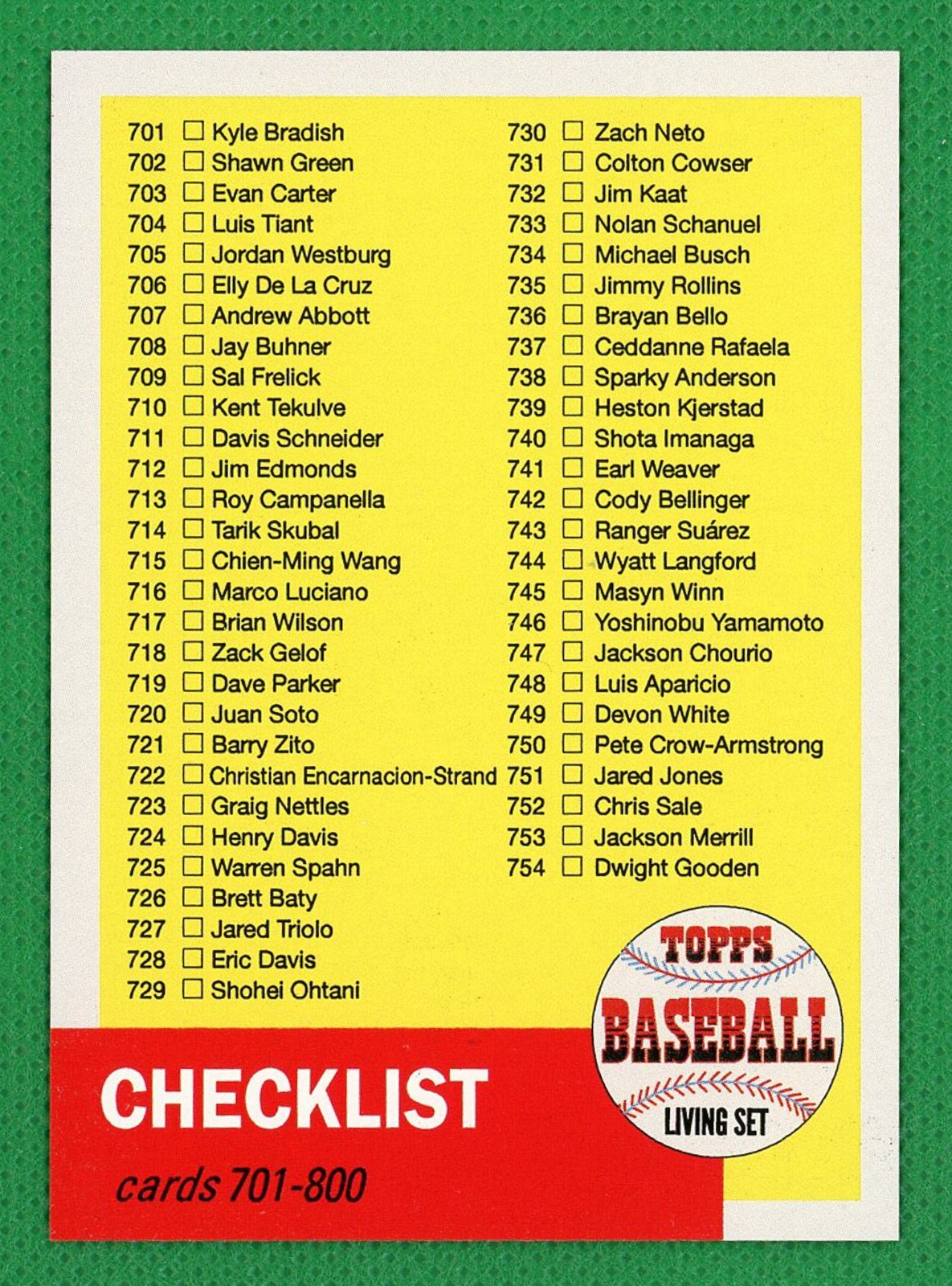 CHECKLIST 2025 Topps Living Set Baseball #CL-08 Cards 701-800