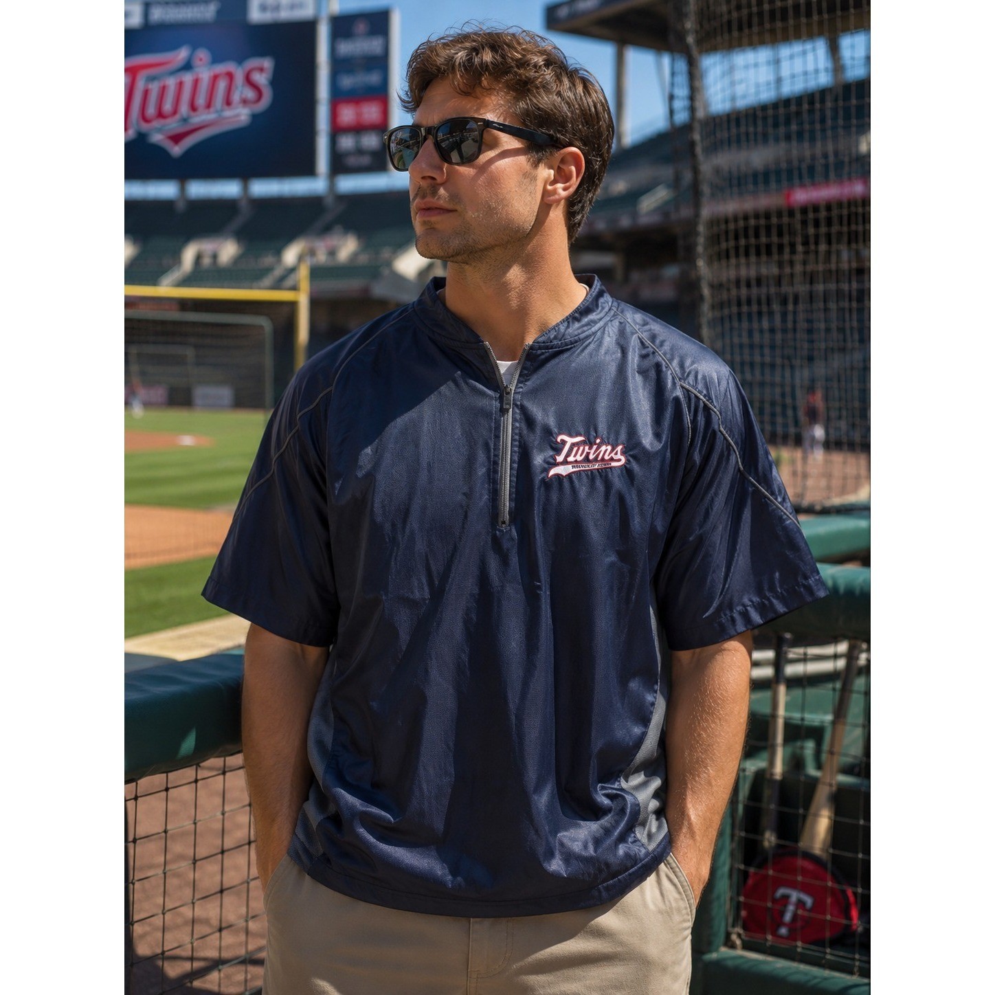 MIZUNO Men’s XL Minnesota Twins Vented Windbreaker Navy Blue Fantasy Camp -1215
