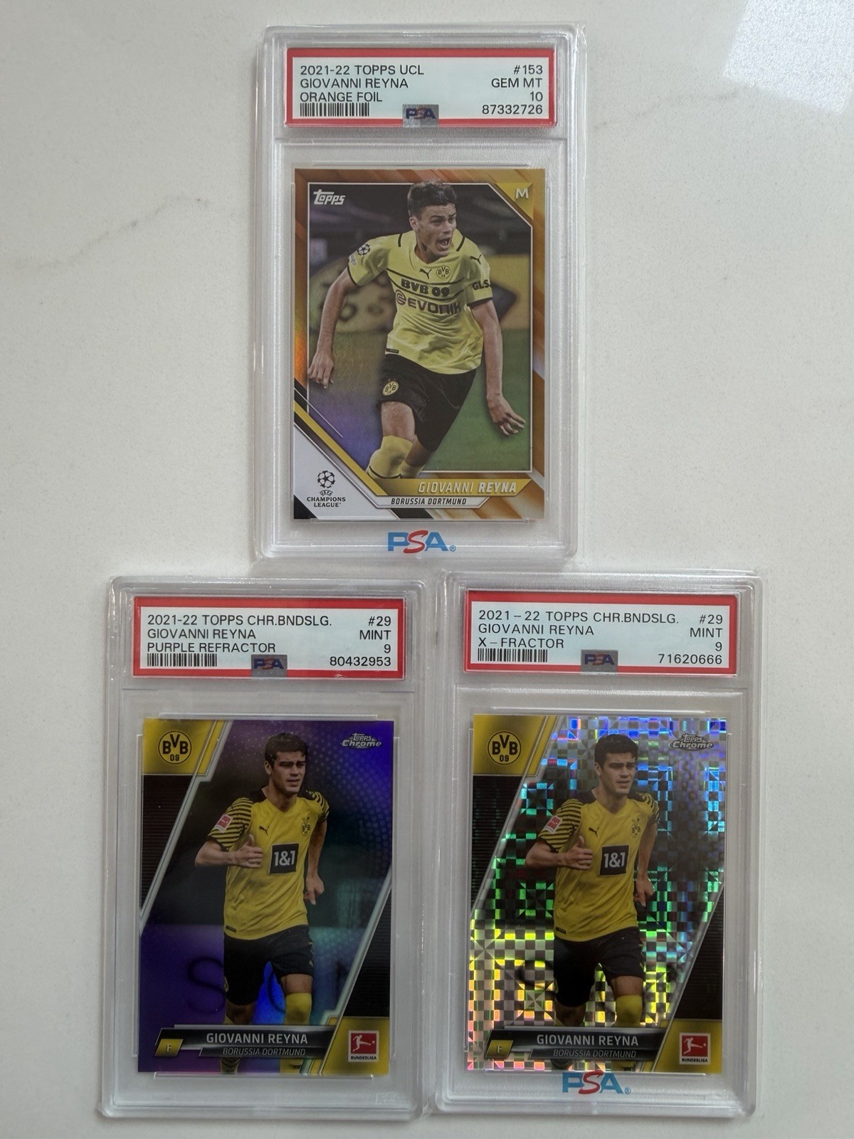 Gio Reyna ! Graded Lot Of 3 ! PSA 10 GEM MINT ORANGE UCL /25 ! + 2 PSA 9s