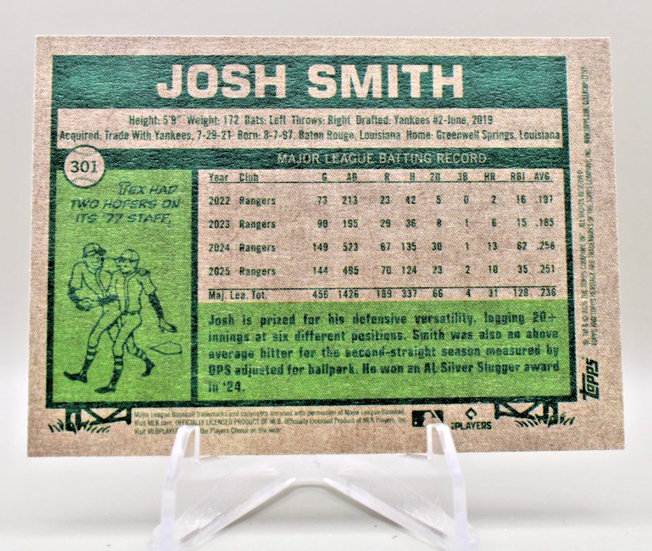 2026 Topps Heritage – Josh Smith #301 Rangers
