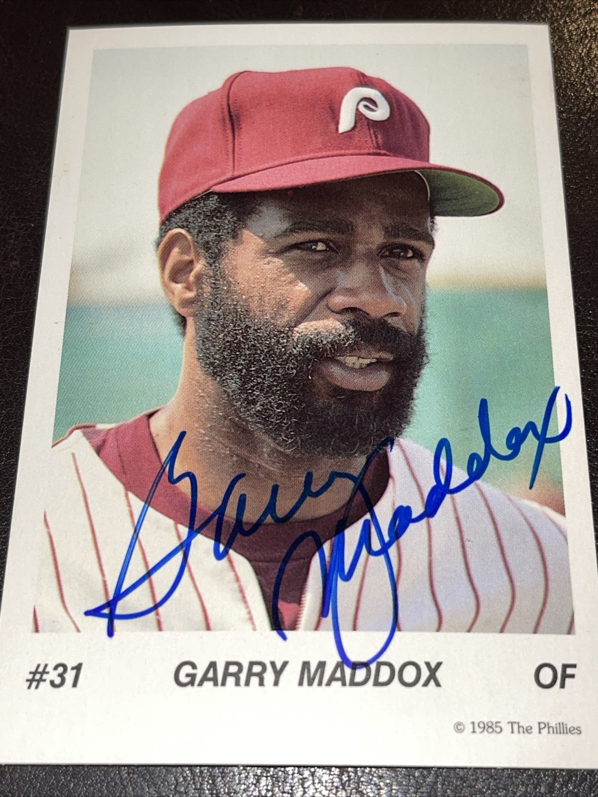 Garry Maddox Autographed Signed 1985 Team Issued 3.5×5.25 Postcard Phillies