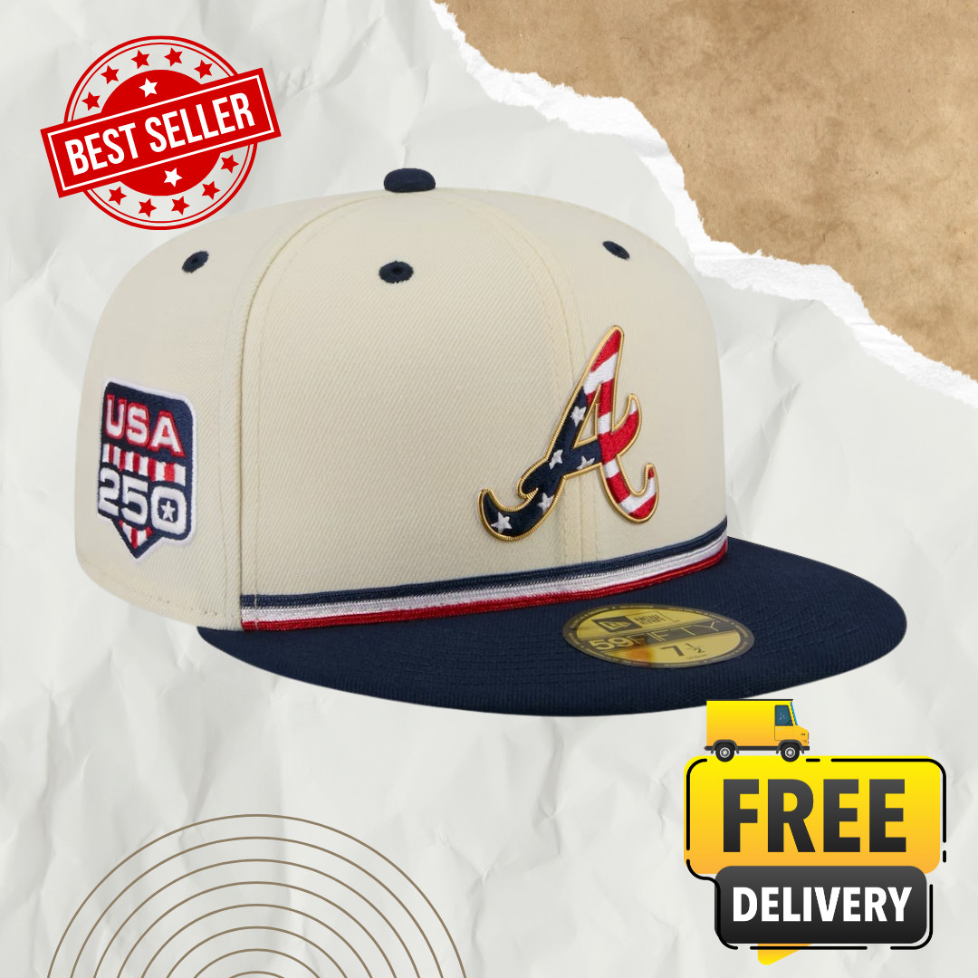 [HOT SALE] Atlanta Braves New Era USA 250 Fourth of July 59FIFTY Hat Cream Navy