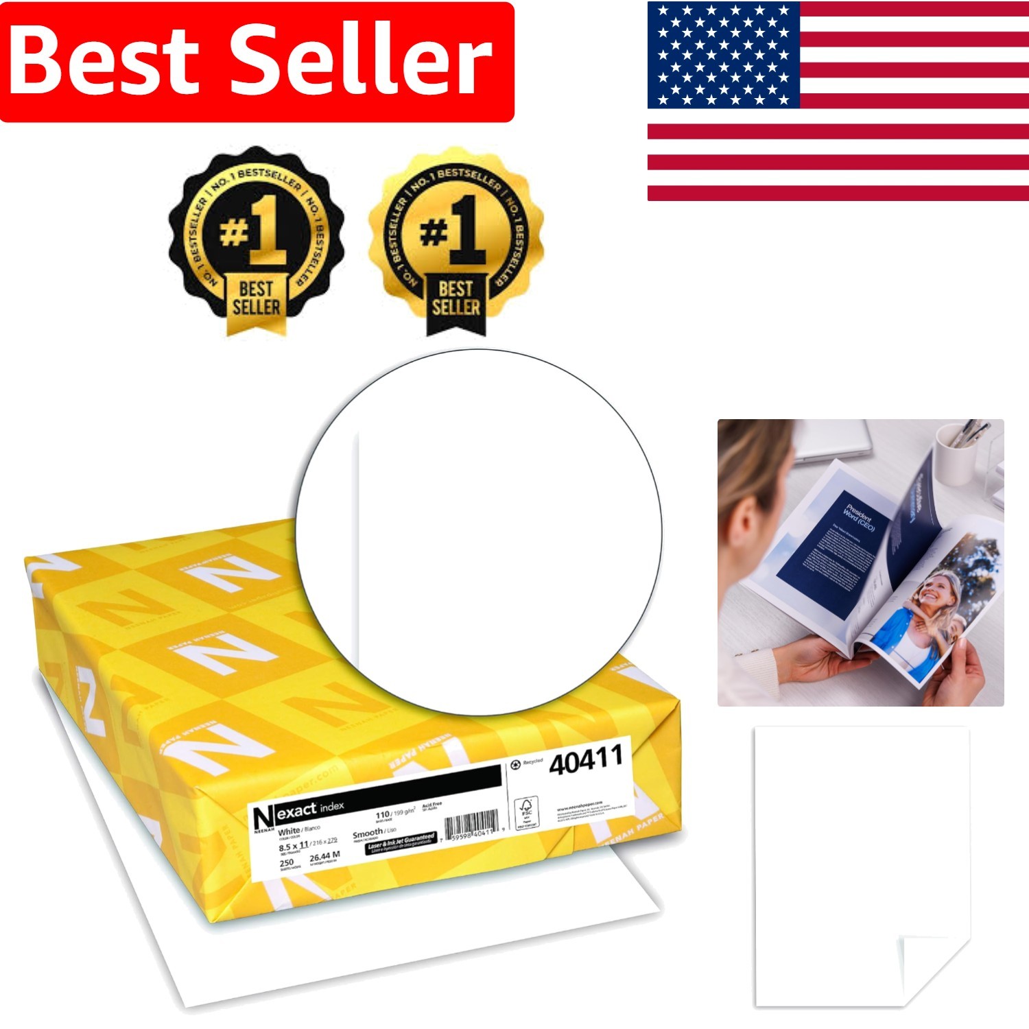 Ultra-Bright 110 lb Index Cardstock – 8.5×11, 250 Sheets, Printer Compatible