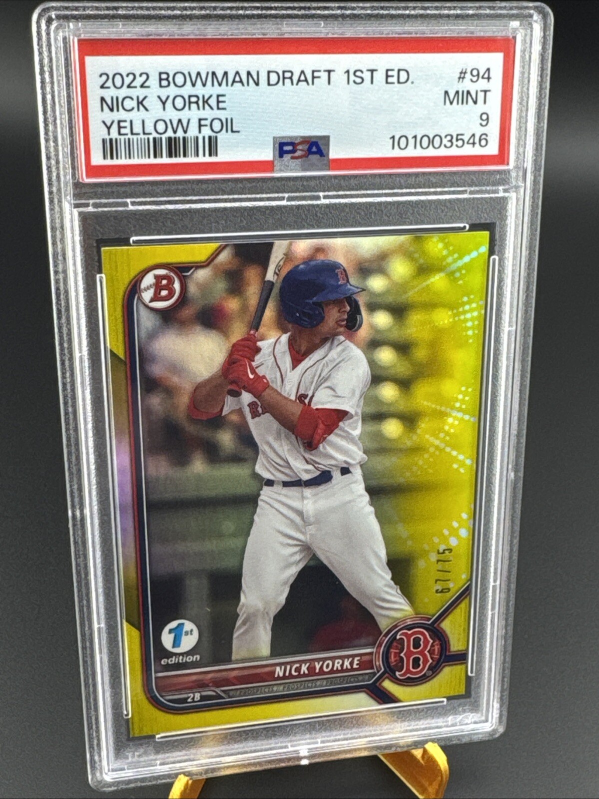 Nick Yorke 2022 Bowman Draft 1st Edition Yellow Foil /75 #BD-94 PSA 9