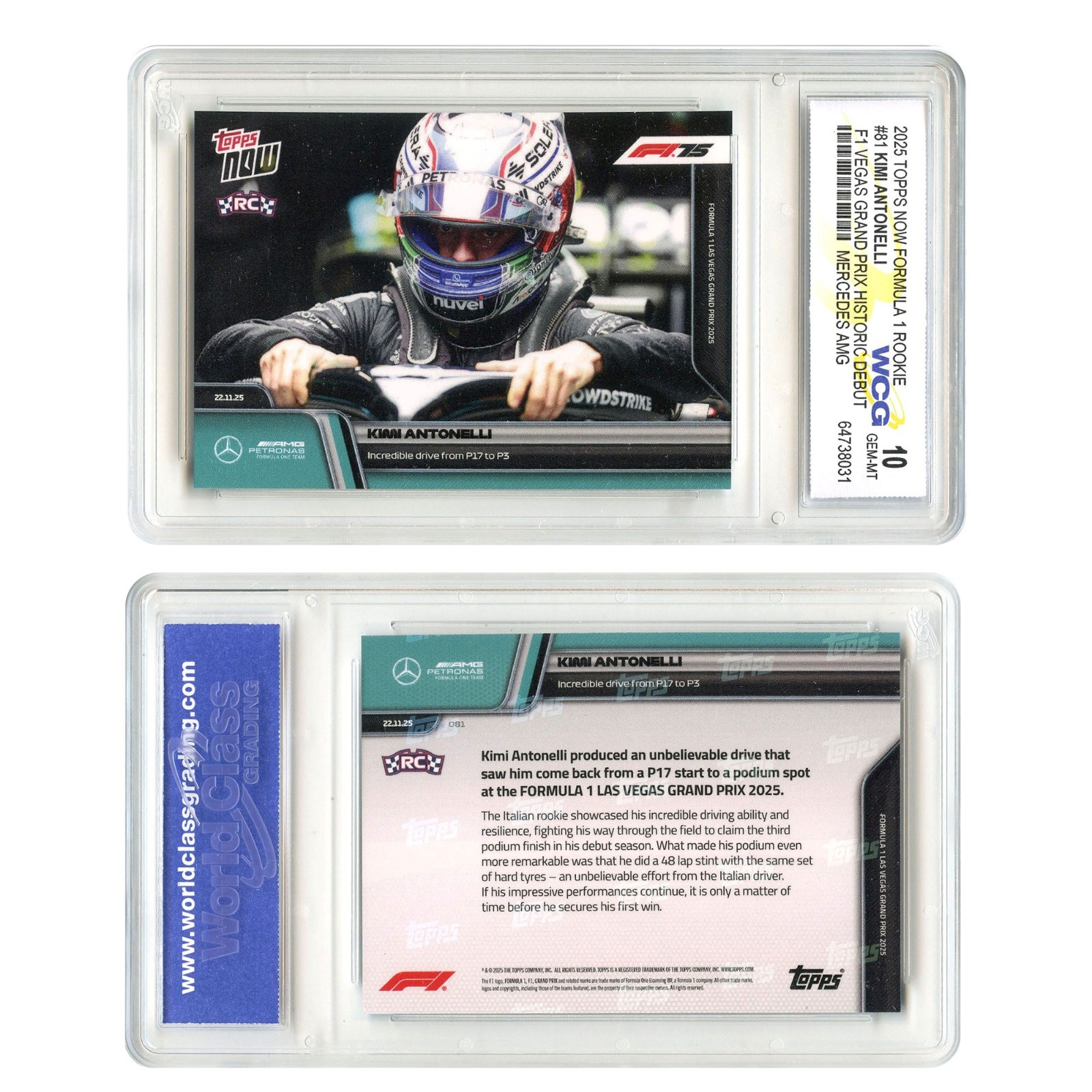 2025 Topps Now Formula 1 KIMI ANTONELLI F1 Vegas Debut ROOKIE Card #81 – GEM 10