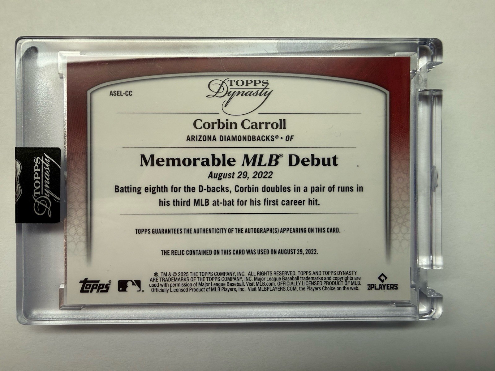 2025 Topps Dynasty Corbin Carroll Autograph MLB Debut Baseball 1/1 Diamondbacks