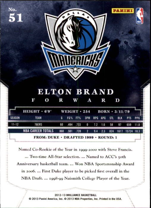 2012-13 Panini Brilliance #51 Elton Brand – BSK