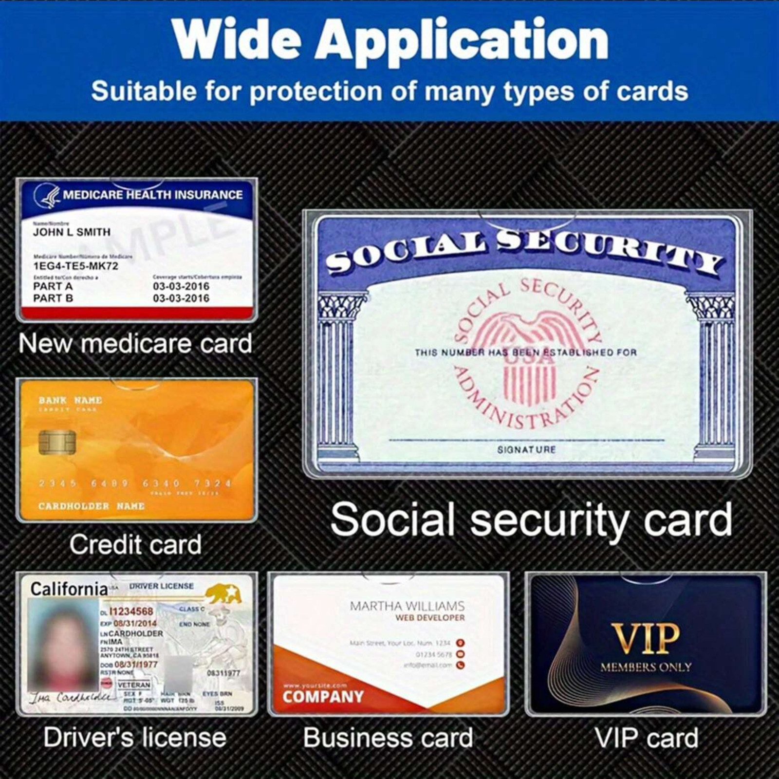 10pcs Card Holder Protector Sleeves Waterproof for ID SSN Medicare Cards Secure