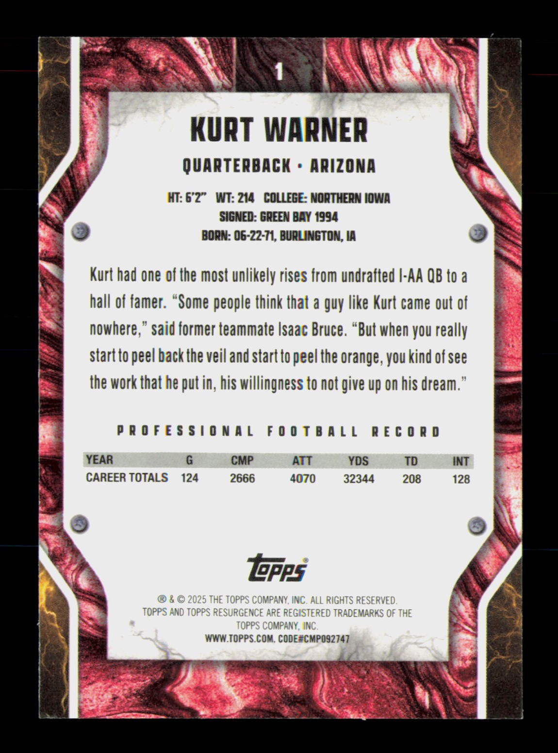 2024 Topps Resurgence #1 Kurt Warner Prism