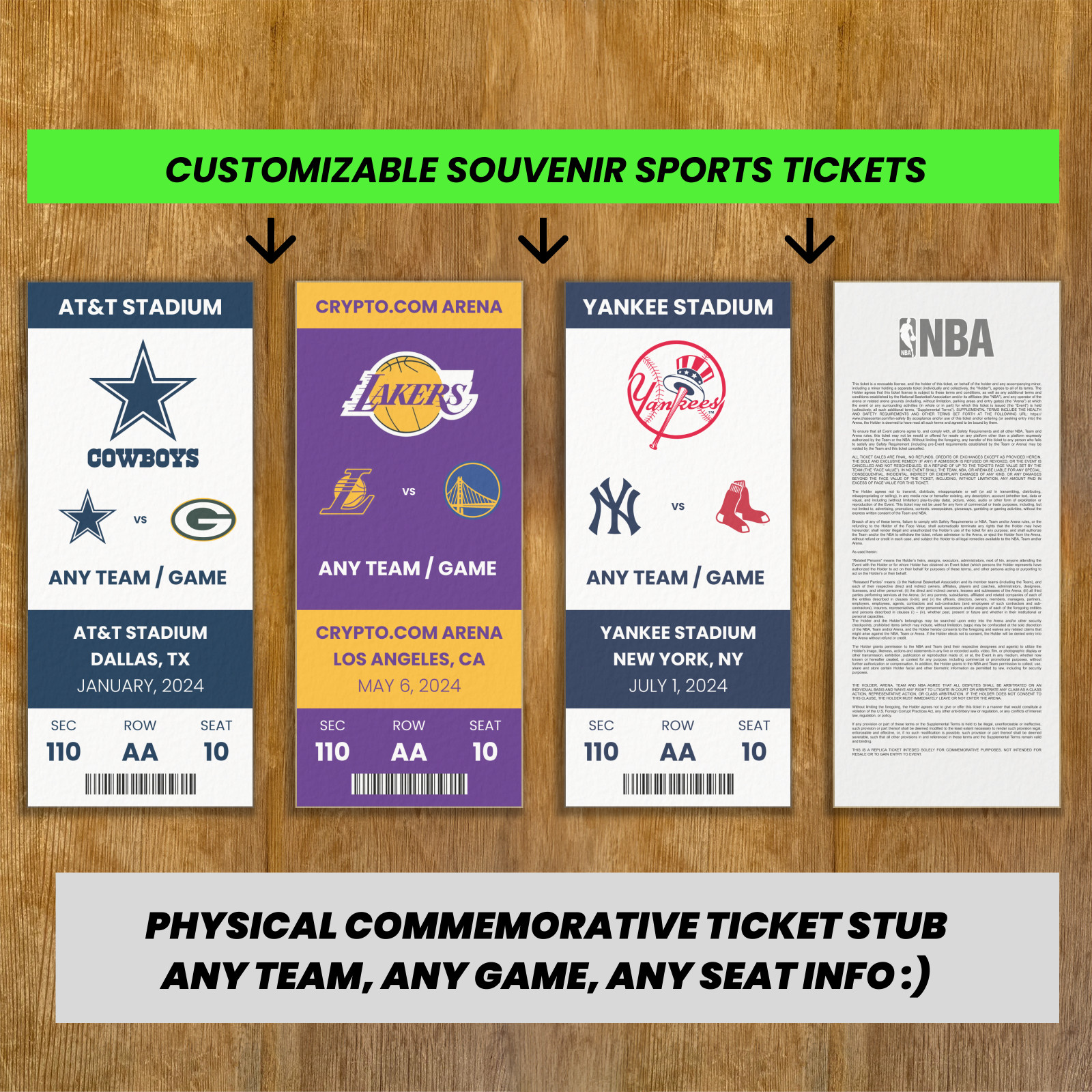 Custom Sports Ticket Stub – Any Team, Game, Seat – Personalized Gift