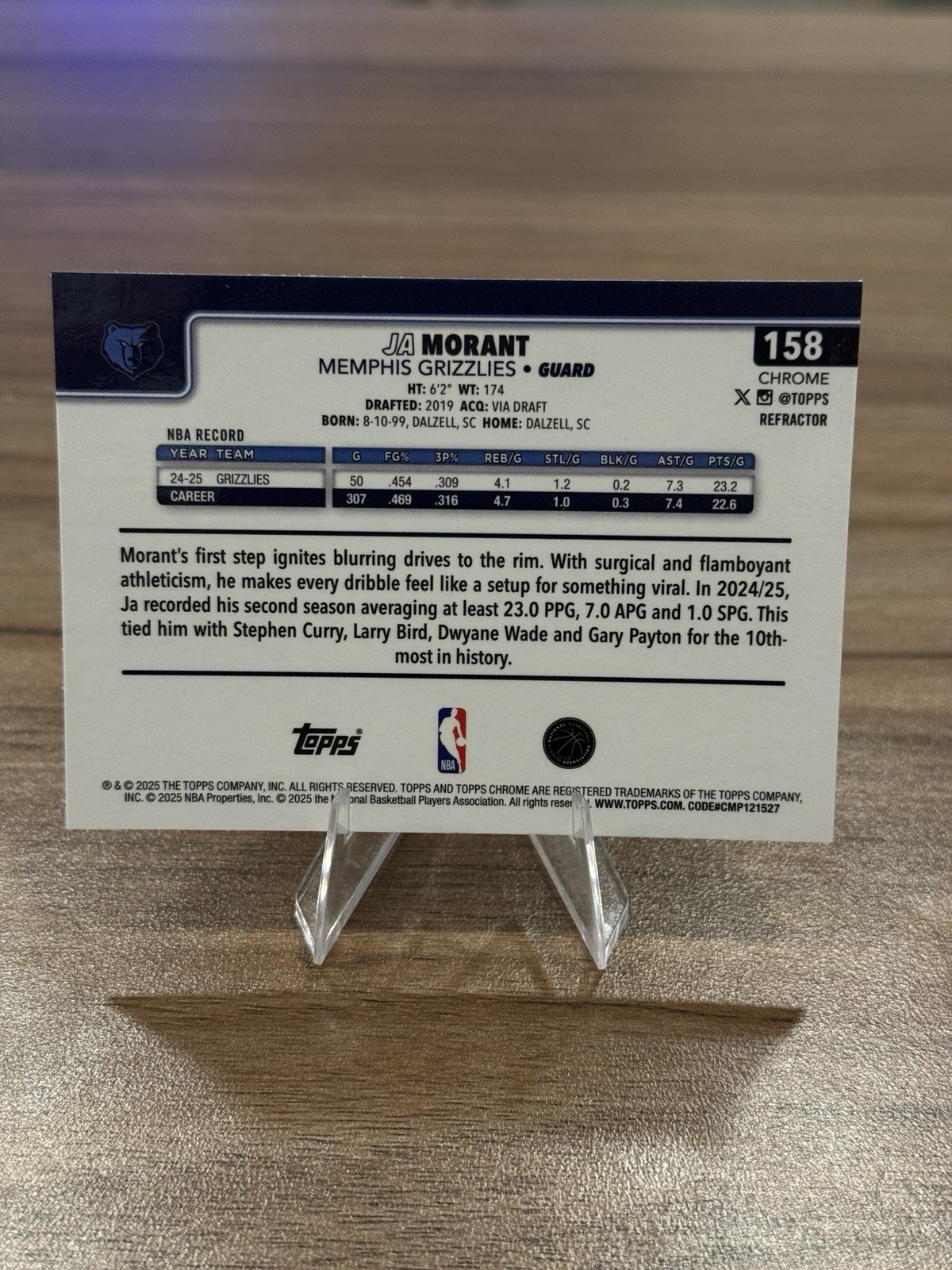 Ja Morant 2025-26 Topps Chrome Refractor #158 Memphis Grizzlies Star Guard