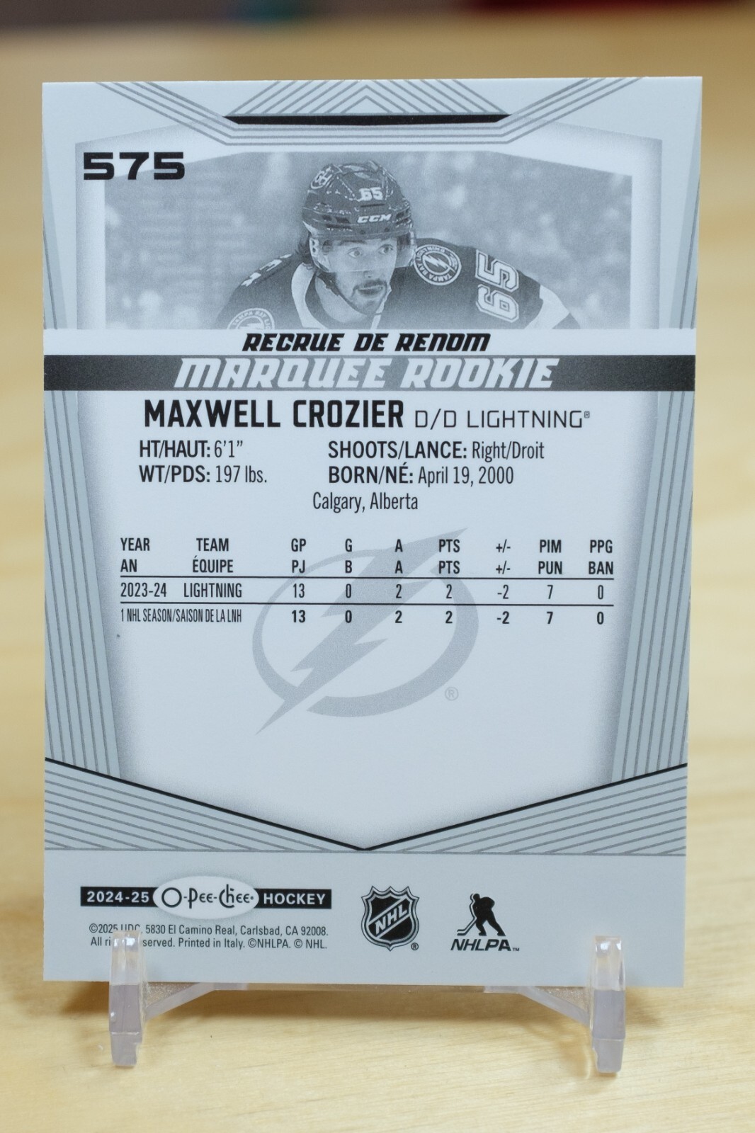 2024-25 OPC Marquee Rookie #575 Maxwell Crozier – Tampa Bay Lightning Rookie RC