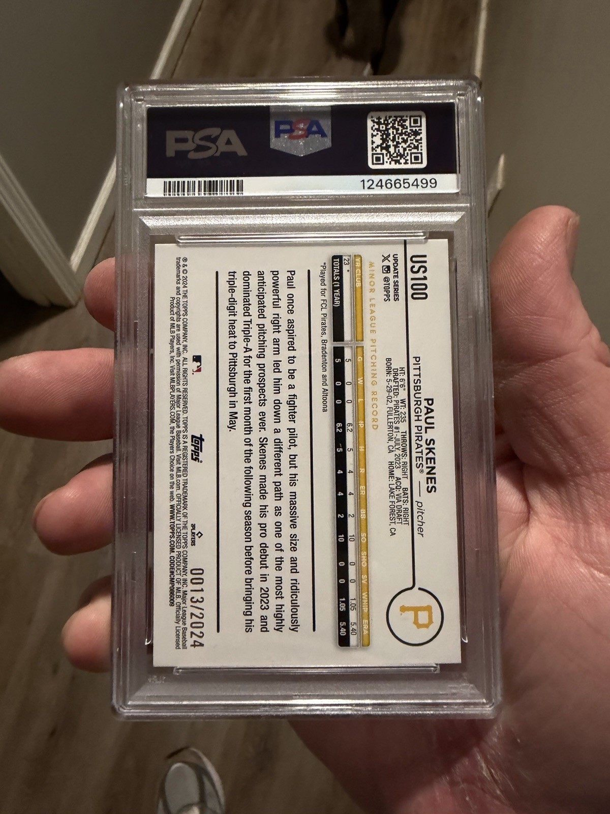 Topps 2024 Update Series Paul Skenes Gold RC #US100 13/2024 PSA Graded